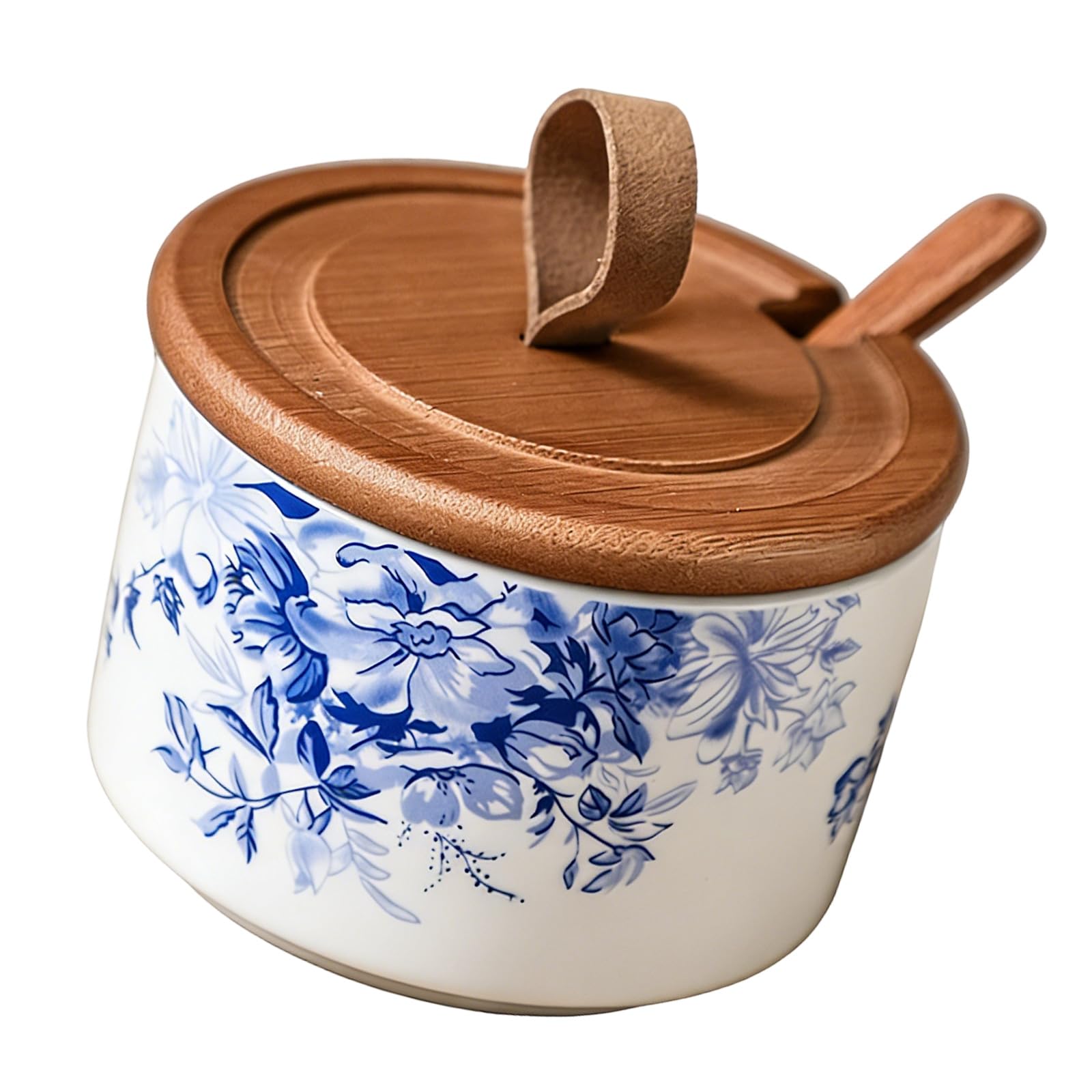 Uqezagpa Retro Ceramic Salt Jar with Lid and Measuring Spoon Seasoning Container for Countertop Kitchen Gadget Ceramic Salt Container