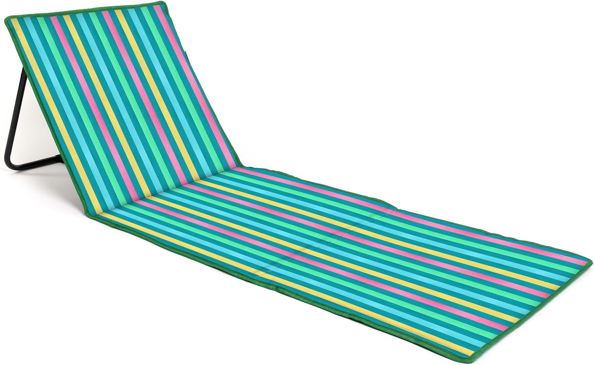 just be... Beach Sun Mat Folding Lightweight Portable Adjustable Sunbathing Recliner with Backrest Support and Valuables Pocket for Holidays Garden Camping Park Festivals - Dark Multicolour Stripes