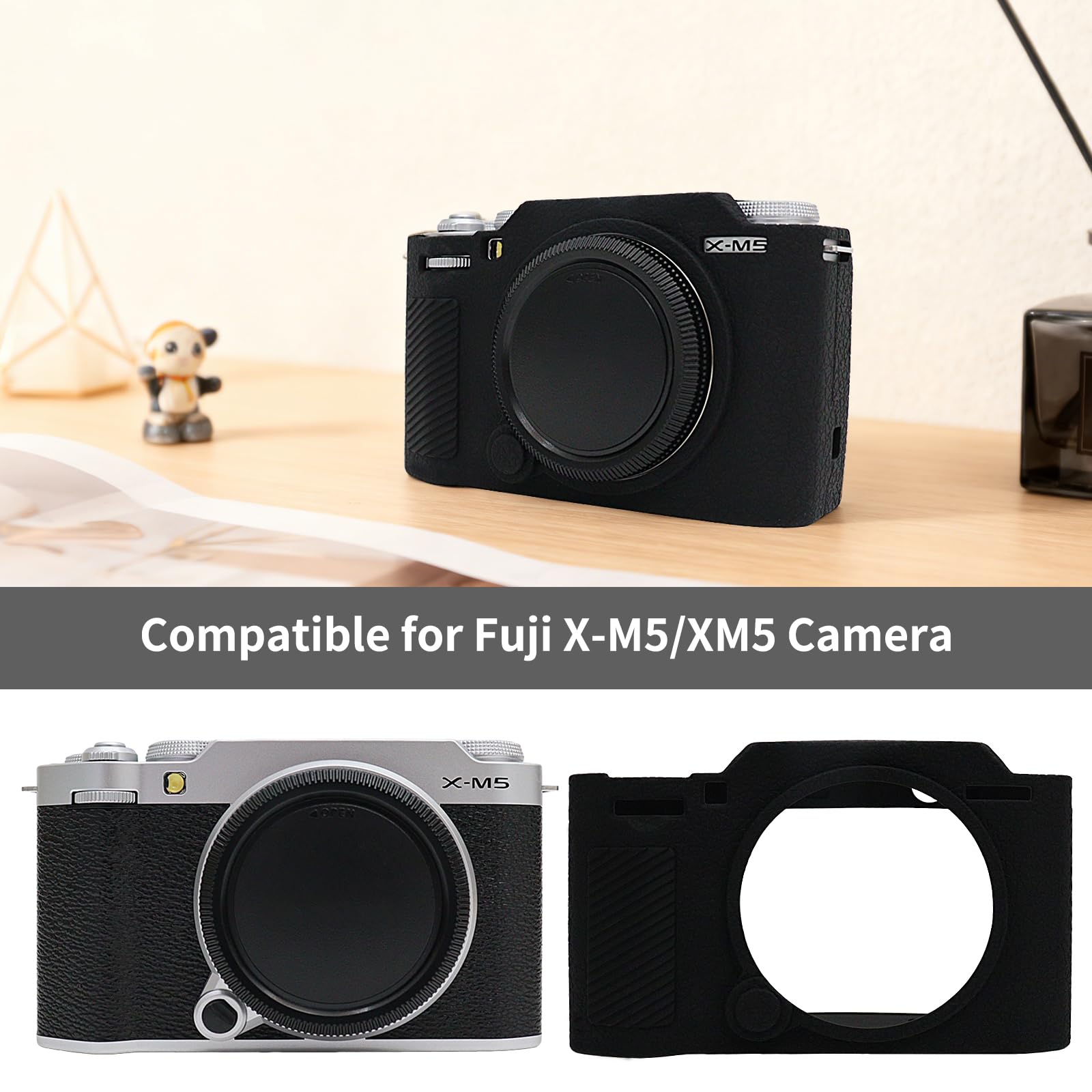 MUZIRI KINOKOO Custodia compatibile con Fujifilm X-M5/Fuji XM5 fotocamera digitale, Custodia morbida in silicone per Fuji X-M5 con superficie opaca design - Antiscivolo e antigraffio - Nero