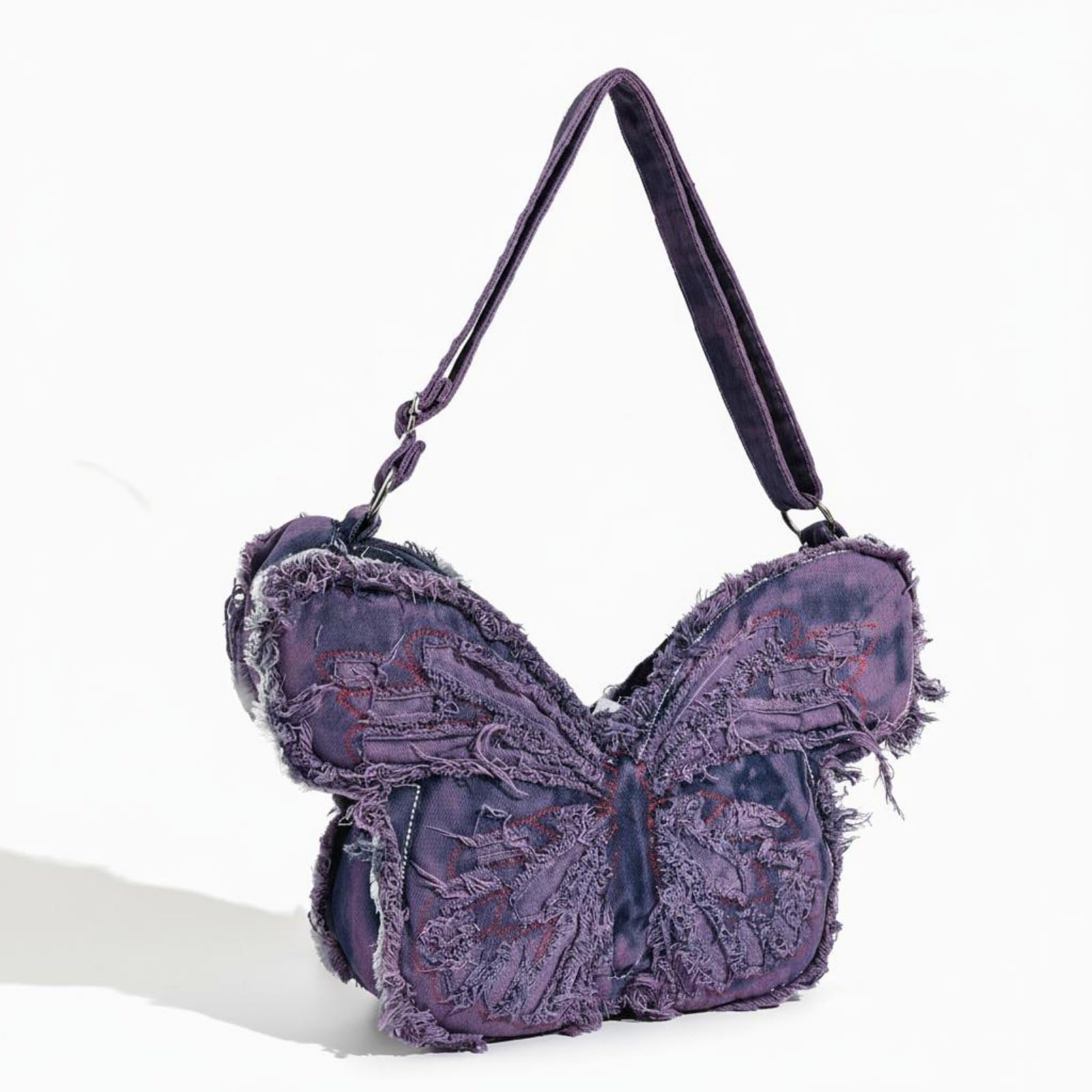 Jean Floral Bag Lightweight Washed Jean Bag Edgy Look Floral Purse Versatile Shoulder Backpack for Music Festivals, Purple|Womens Handbags & Bags-image-1