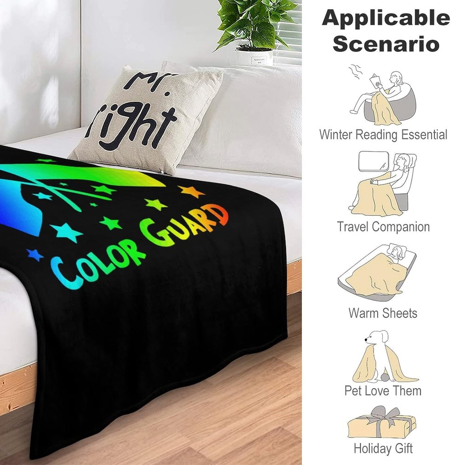 Color Guard Flag Stars Throw Blanket Super Soft Anti-Pilling Flannel Blankets for Couch Sofa Bedroom