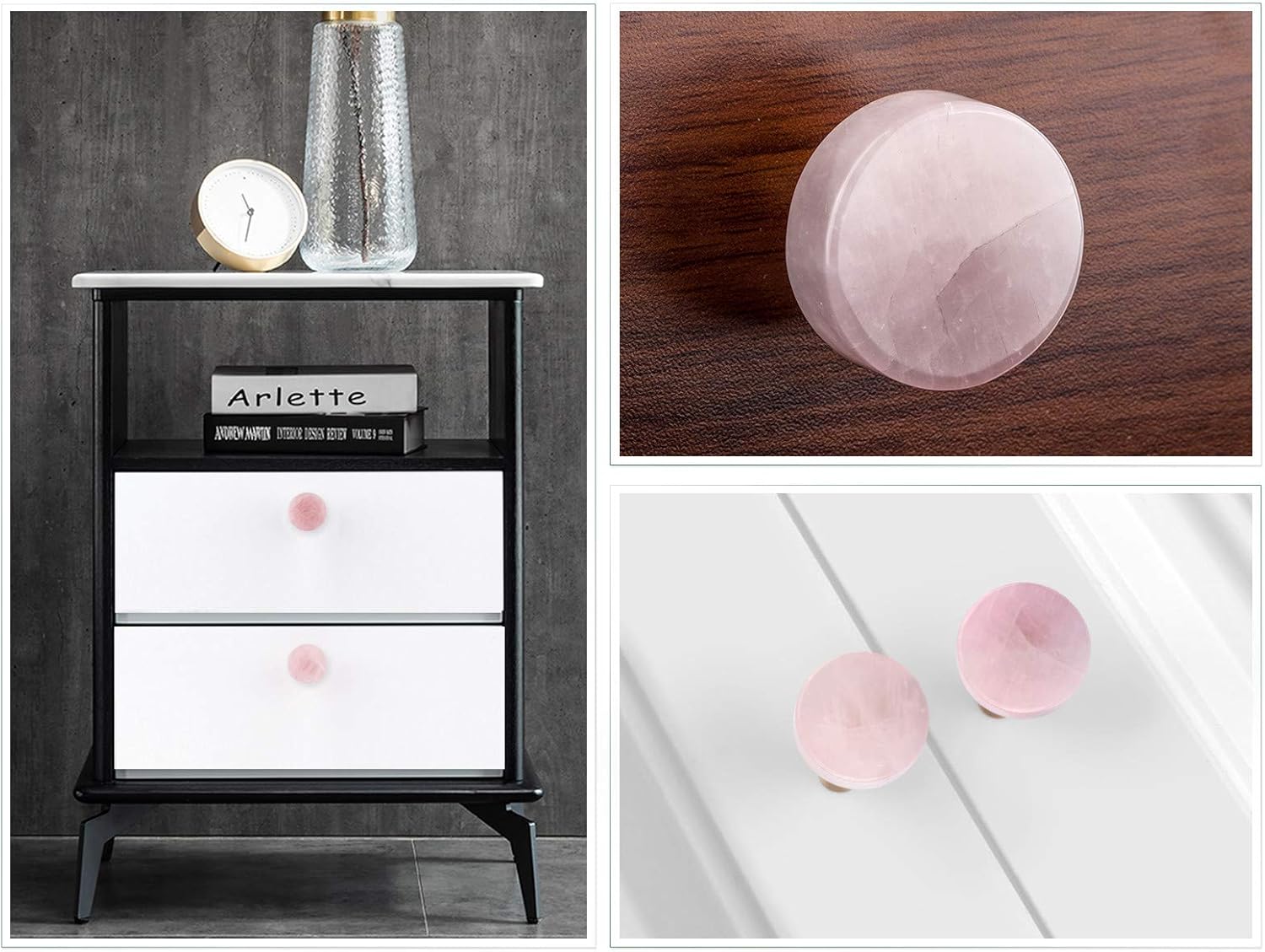 mookaitedecor Set of 4 Rose Quartz Drawer Knobs with Screws, Crystal Stone Pull Handles for Dresser Wardrobe Kitchen Decorative