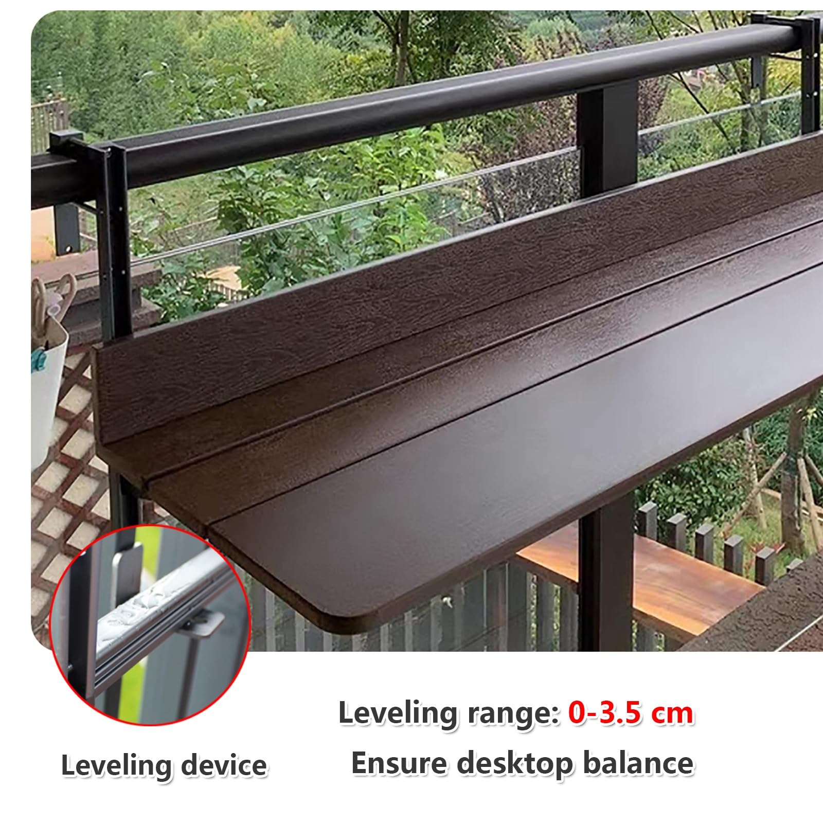 Generisch Klappbarer Balkontisch zur Geländermontage - Wandmontierter Beistelltisch für den Außenbereich, robust und sonnenbeständig, multifunktionales Terrassenaccessoire (60 x 27 cm)