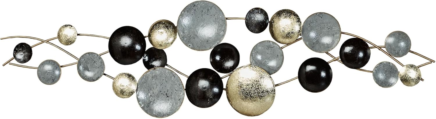 Galatic Wall Art Sculpture | Disc Orb | Modern Contemporary | Abstract Metal Wall Art Decor | Gold Foil Gray Black | Dimensional | Versatile Horizontal Vertical | Hand Finished | Hanging Wall Decor