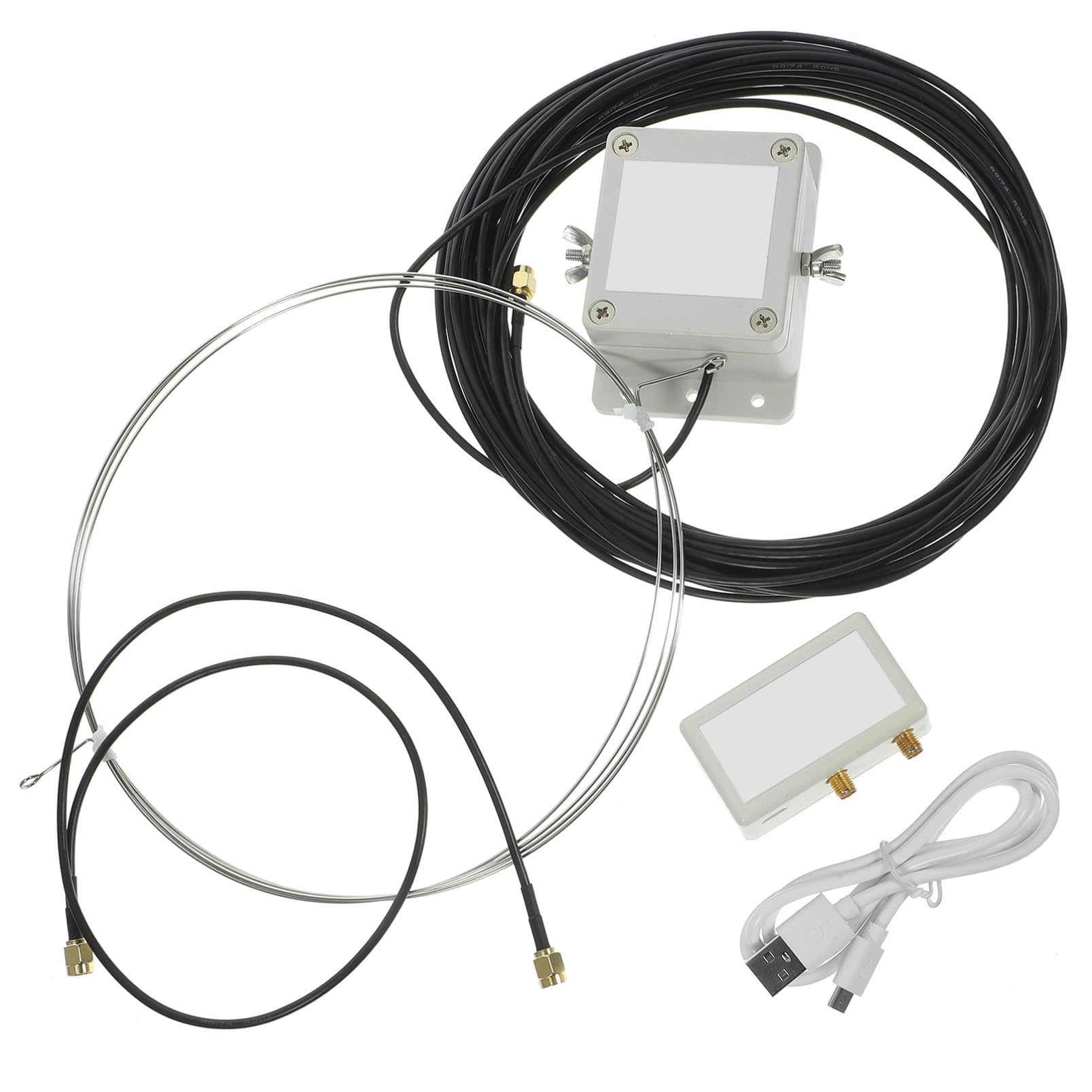 SHINEOFI Antenne Active De Réception Boucle Acier Inoxydable pour Ondes Moyennes Et Courtes avec Alimentation USB Suppression du Bruit Et Installation Facile sur Balcon Ou Toit