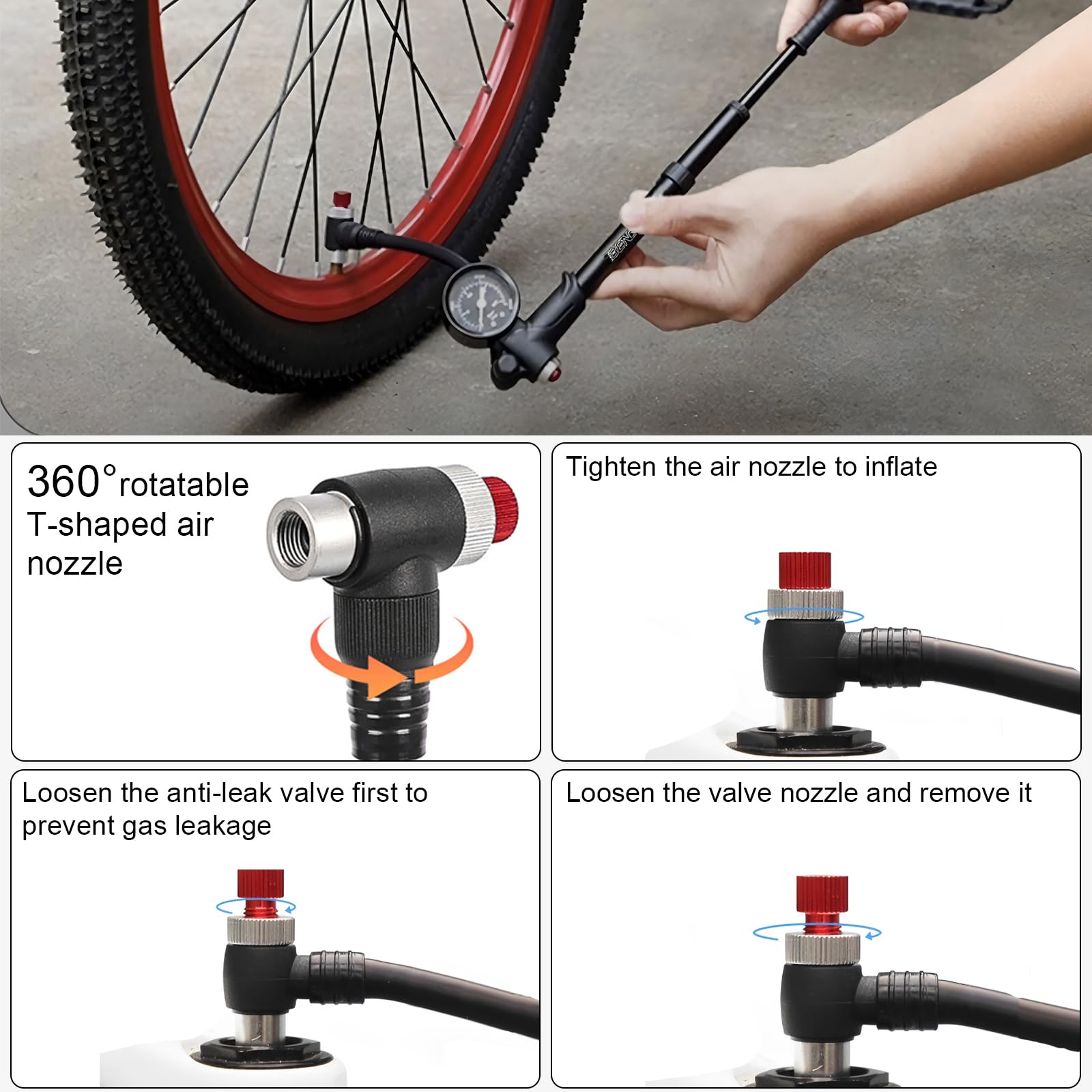 Hochdruck Dämpferpumpe(Max 300 PSI) 3 in1- Fahrrad Gabelpumpe, Hinterradaufhängung pumpe und Fahrradreifen pumpe, Fahrradpumpe mit Manometer, Tragbare Minipumpe mit Entlüftungstaste für MTB, Rennrad