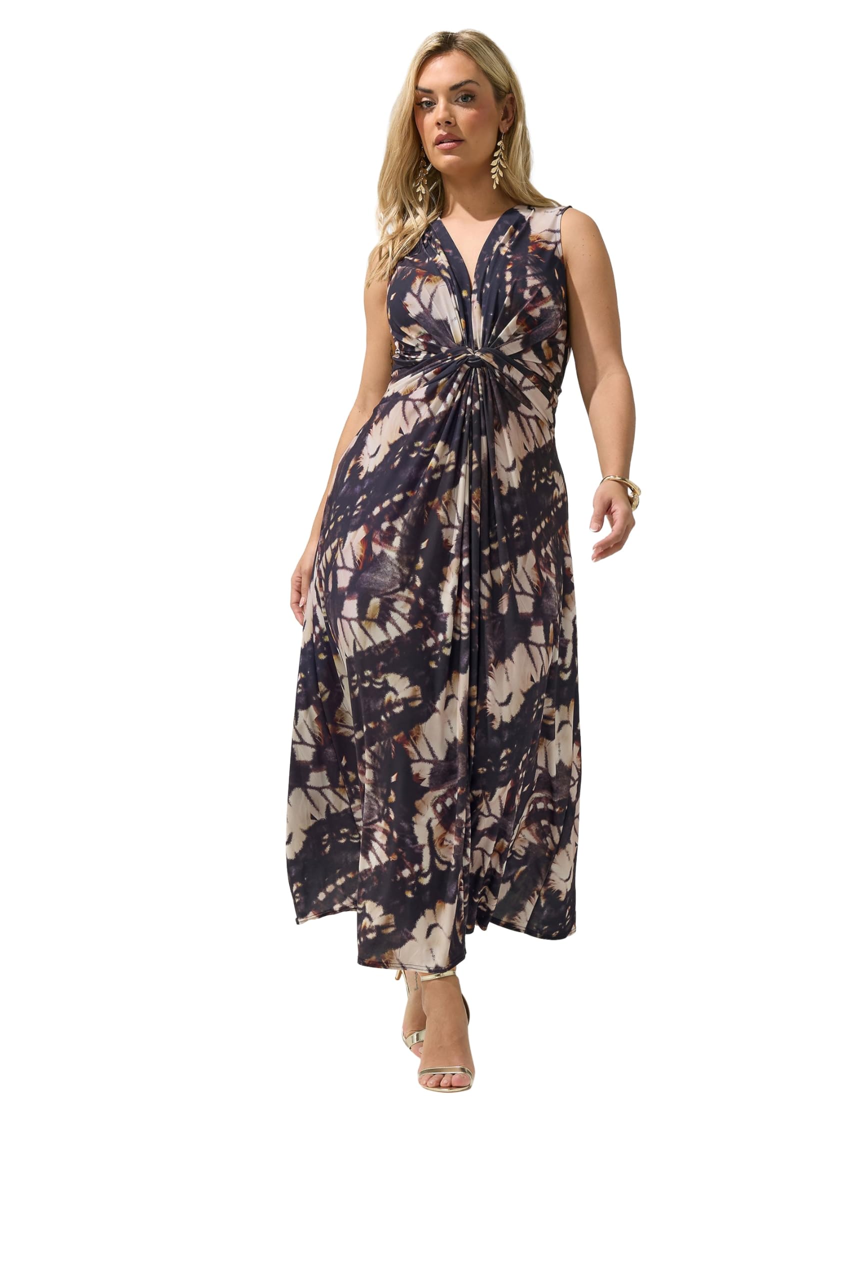 Yours Women's Dark Brown Abstract Knot Detail Dress In | : Size 14
