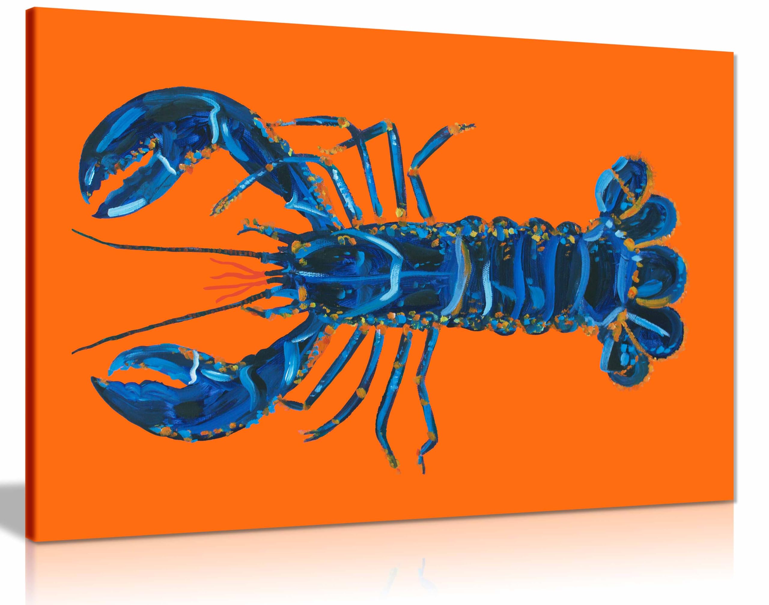 Panther Print Framed Canvas Lobster On Orange Print, Pictures For Home Walls, Bedroom, Living Room & Bathroom Decor 46X31cm (18X12in)