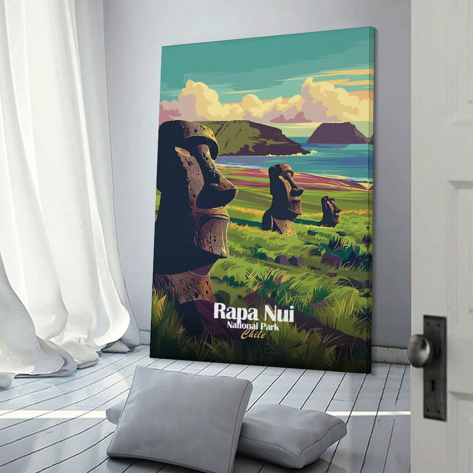 Junmoney Rapa Nui National Park Chile Hanging Wall Art, 16x24inch(40x60cm), for Living Room, Bedroom, Office Or Hallway, Decorative Artwork with Broad Appeal