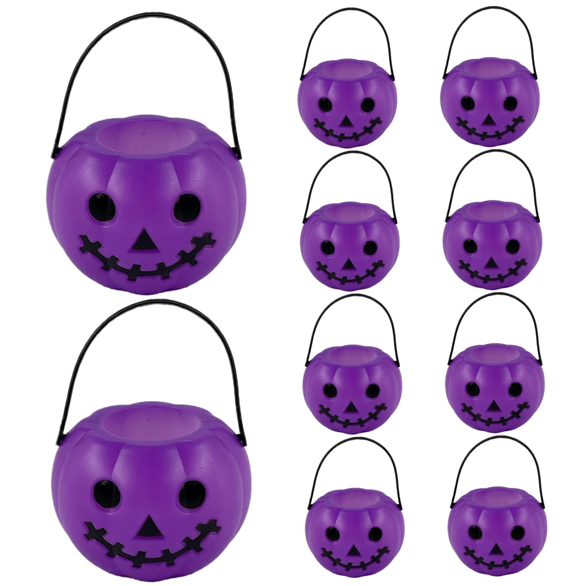Seau Citrouille en Plastique avec Poignée - Lot de 10 pour Bonbons d'Halloween Violet