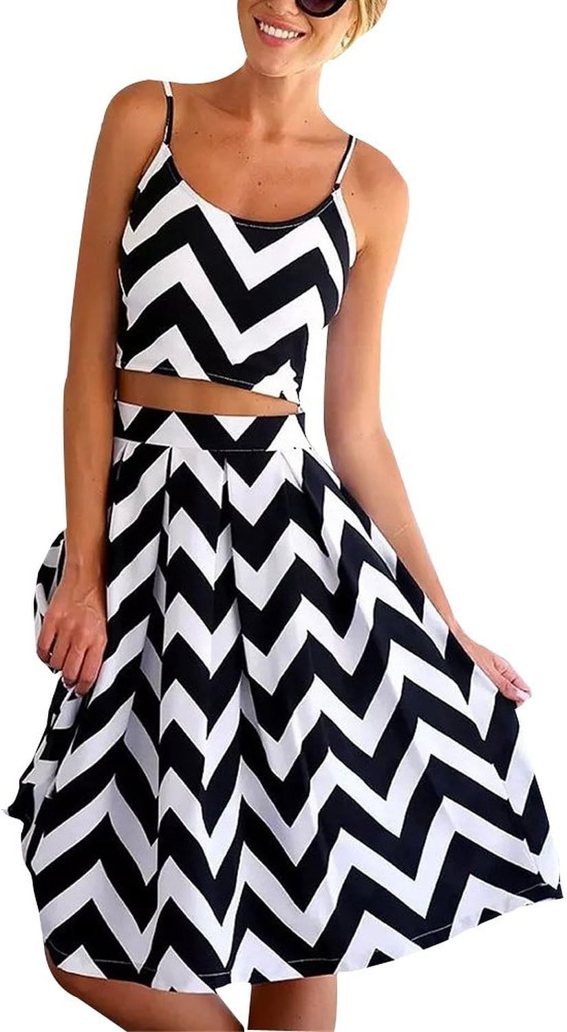 Women's Chevron Cami Strap Skirt Set