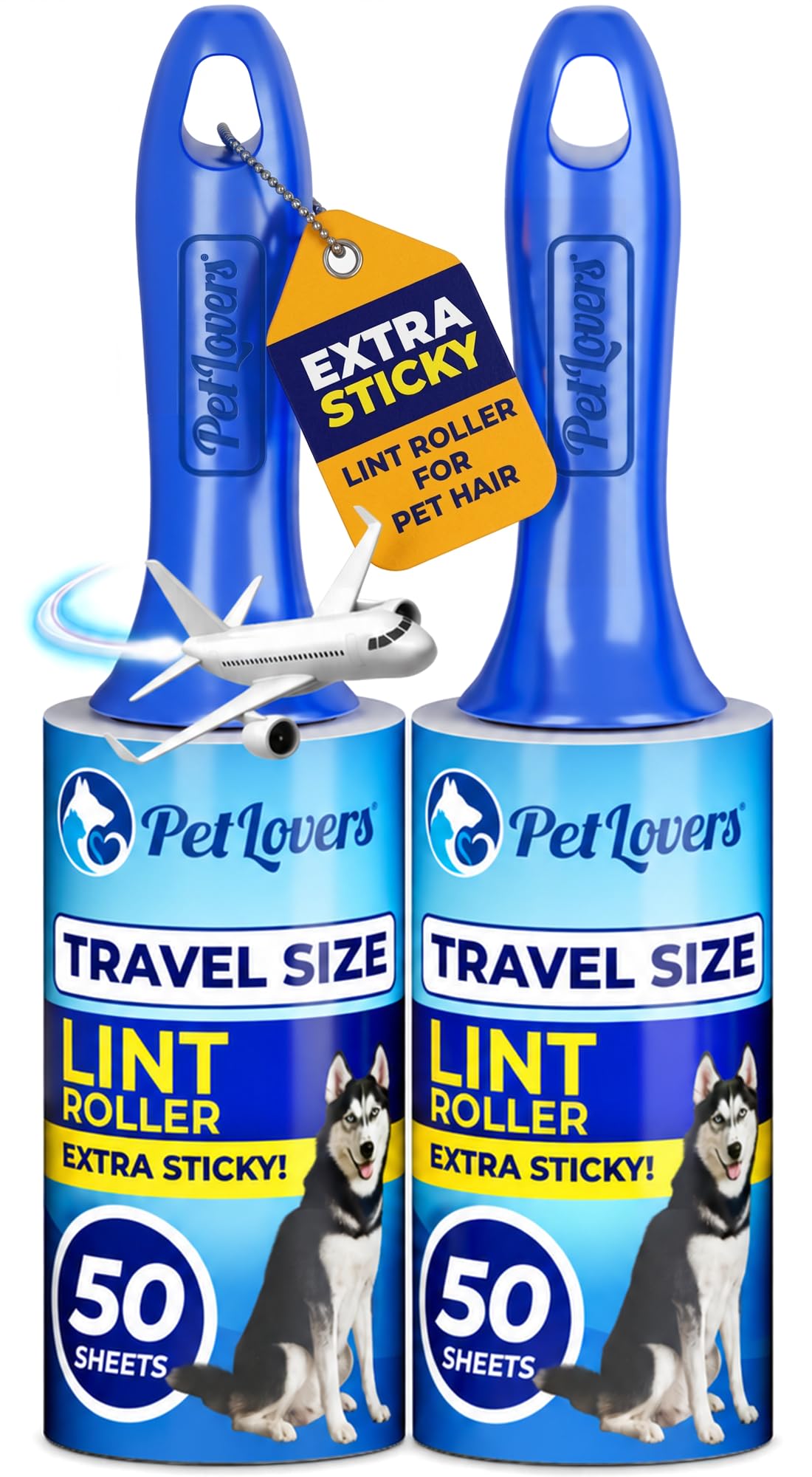 PetLovers Lint Rollers for Pet Hair Extra Sticky - Lint Remover for Clothes (2 Pack Travel Size)
