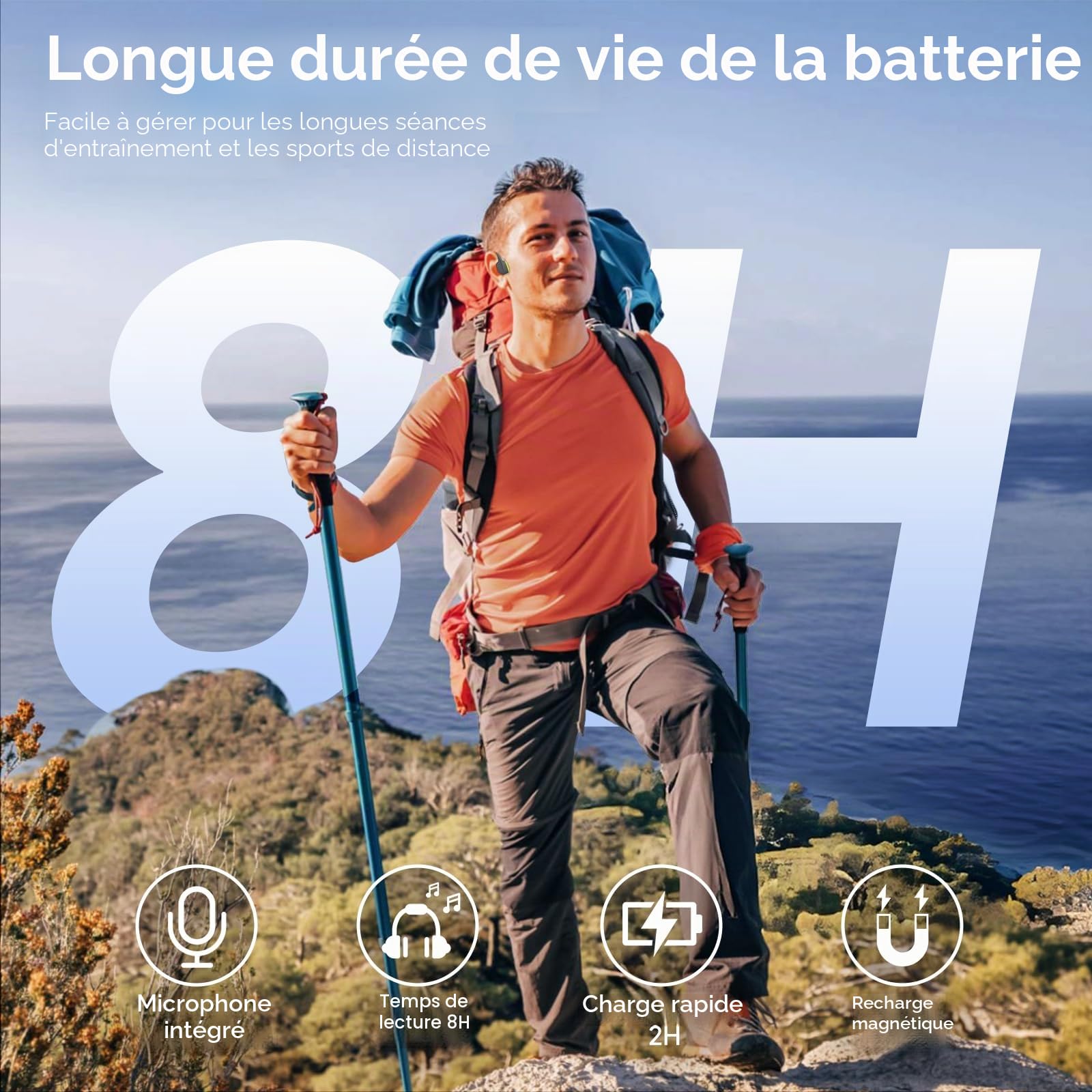 LOBKIN Écouteur pour Natation, Étanche IPX8 Casque à Conduction Osseuse Bluetooth 5.4 Oreille Ouverte Casque sans Fil avec Lecteur MP3 32 Go et Micro Intégré, 8H d'Autonomie