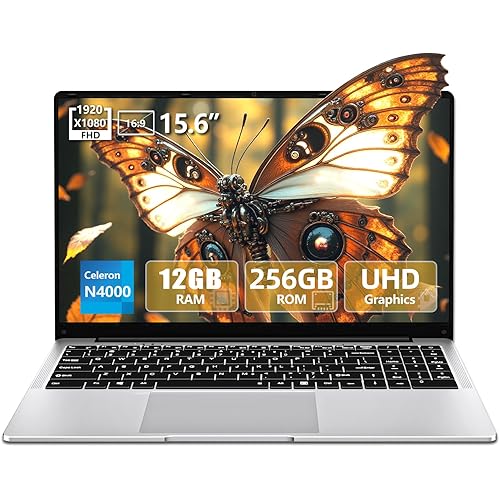 15.6 inch Laptop, Laptops with Celeron N4000, 2025 Gaming Laptop for 12GB LPDDR4 256GB SSD, IPS FHD 1920x1080, WiFi+BT4.2+Mini HDMI+TF Card Slot, Traditional Laptops Computers Convertible 180° Netbook