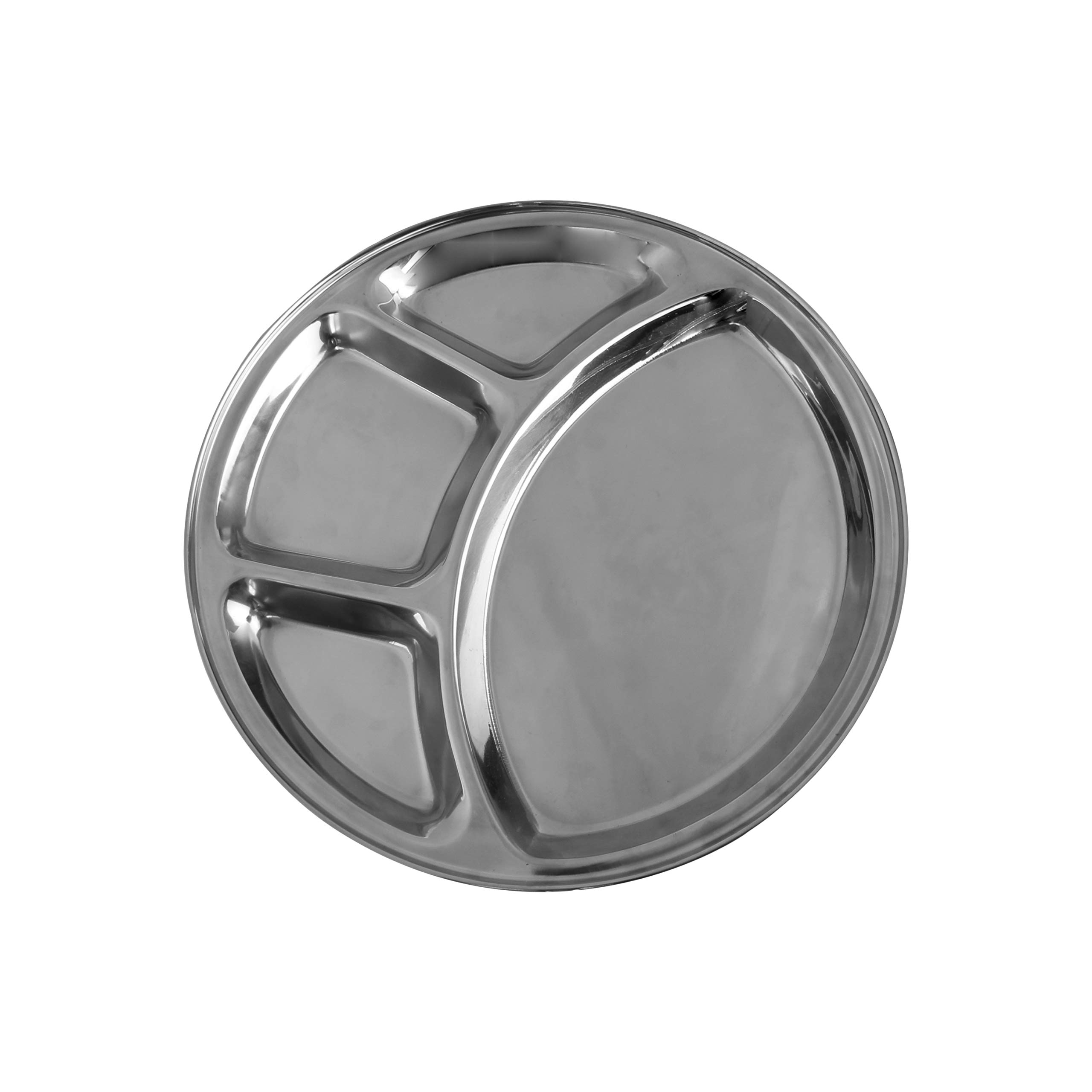 Thunder Group SLCRT004 Lot de 6 Plateaux à Compartiments, 31,3 cm de diamètre, 4 emplacements, passent au Lave-Vaisselle, en Acier Inoxydable
