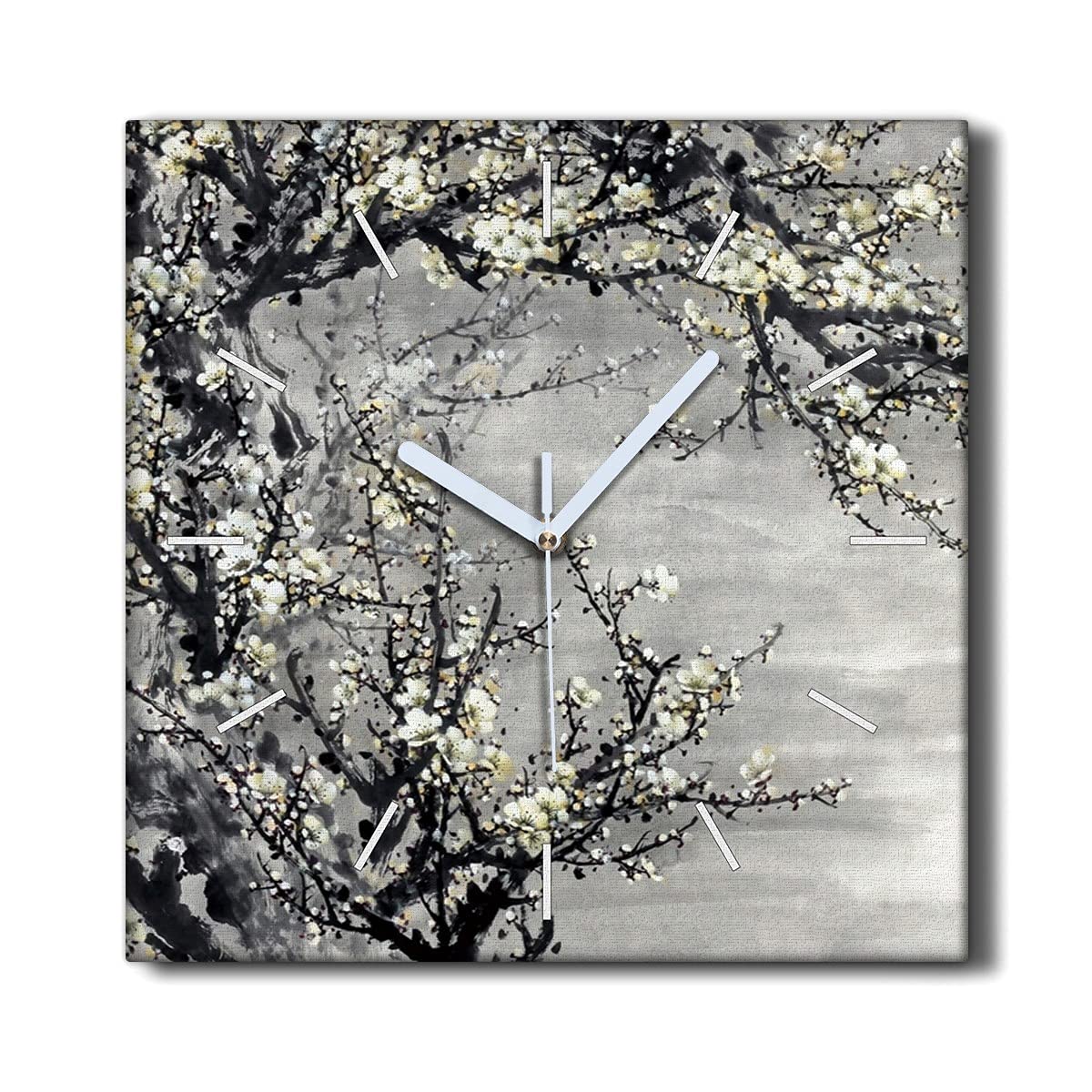 Horloge sur Toile 30x30cm décorative Branches d'arbres Fleurs de Soleil