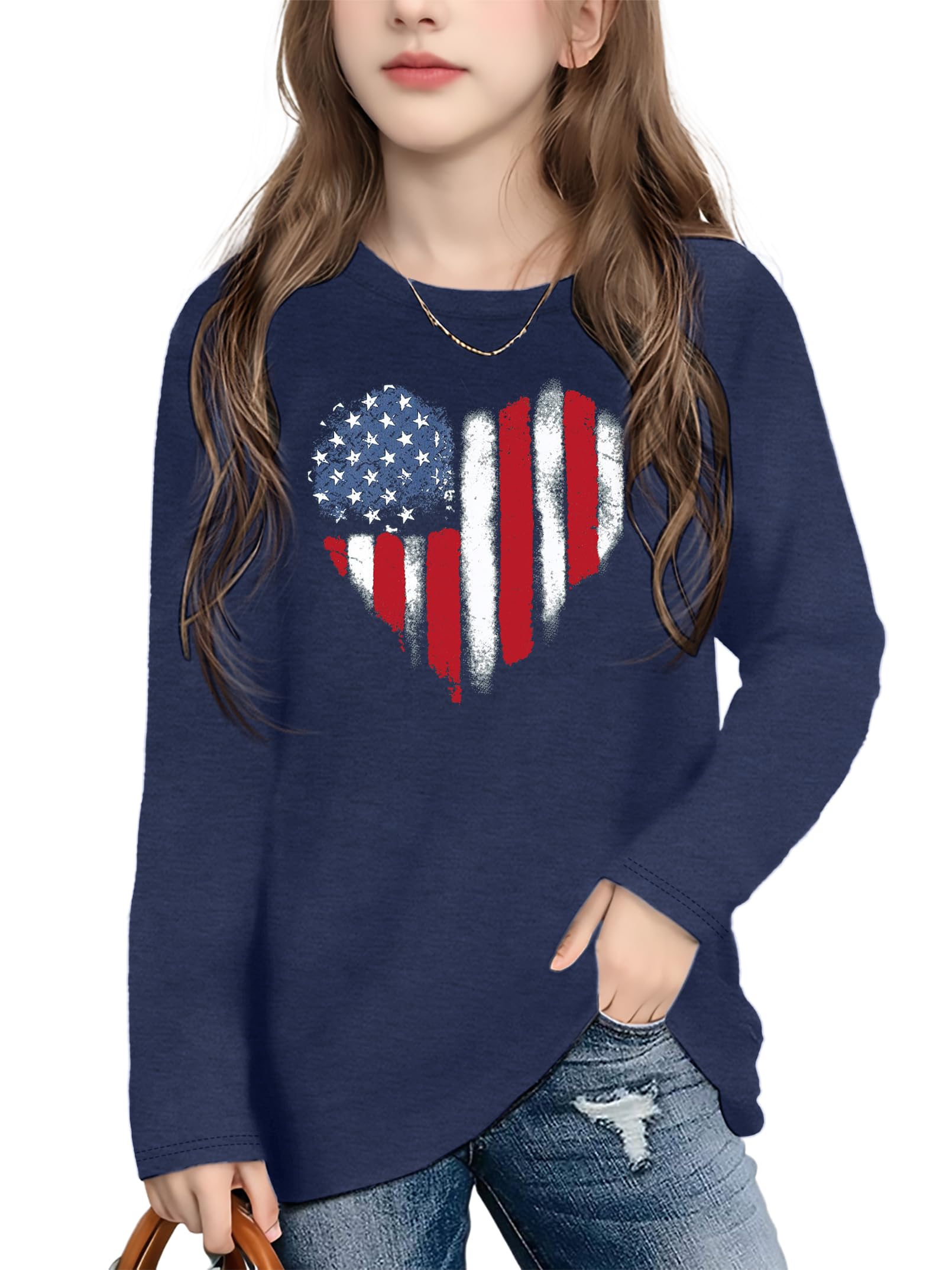 Ithalt 4th of July Outfit Kids Girls American T Shirt USA T-Shirt Fourth of July Tops Patriotic Long Sleeve Tops
