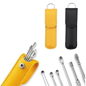 12Pcs Ear Pick Earwax Removal Kit Stainless Steel Ear Cleaner Tools with PU Case - Reusable Curette Scoop