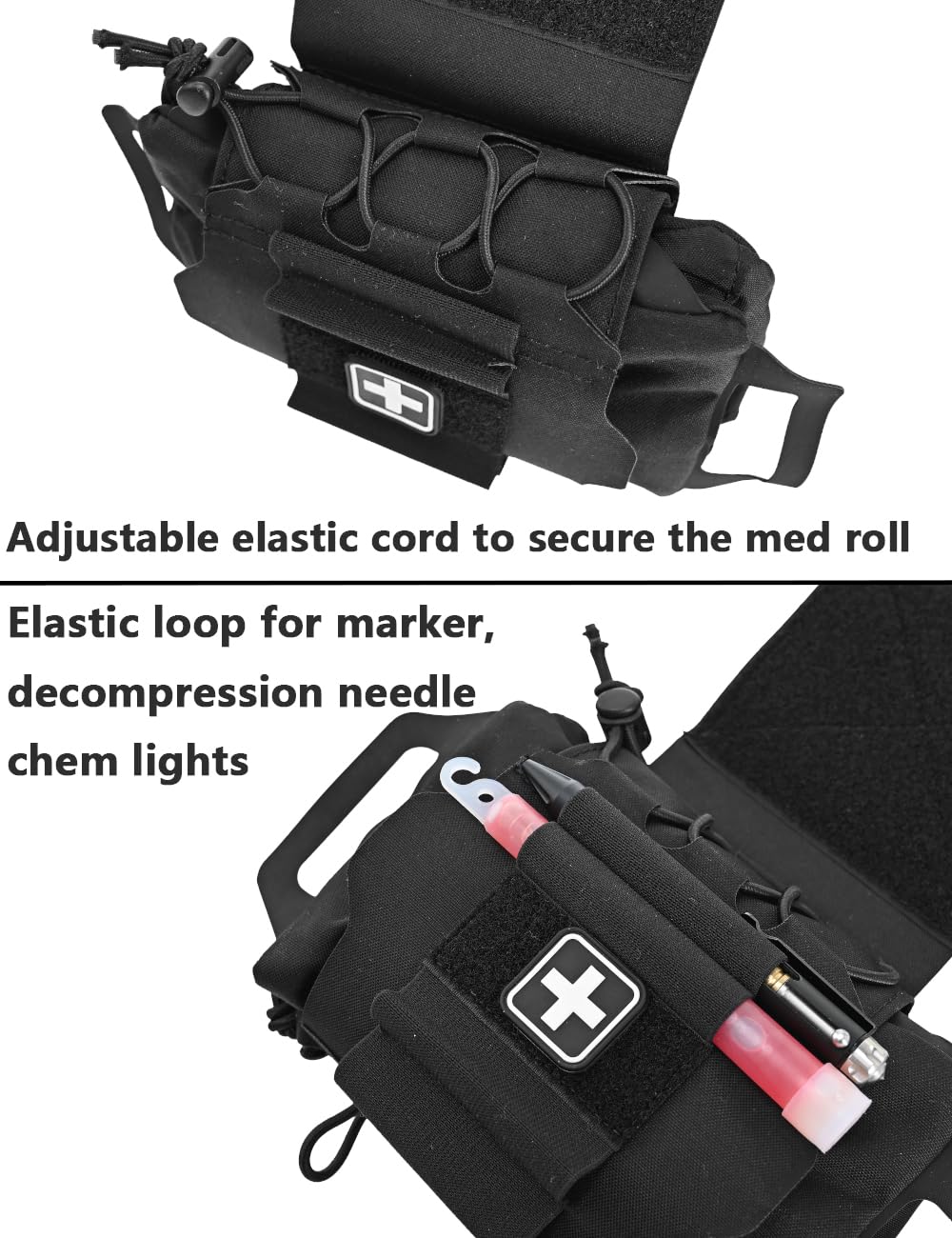 SABADO Kit de primeros auxilios de despliegue rápido y rápido, bolsa táctica IFAK, sistema de dos piezas, portador de rollo médico, asa Hypalon, bolsa de caza para deportes al aire libre