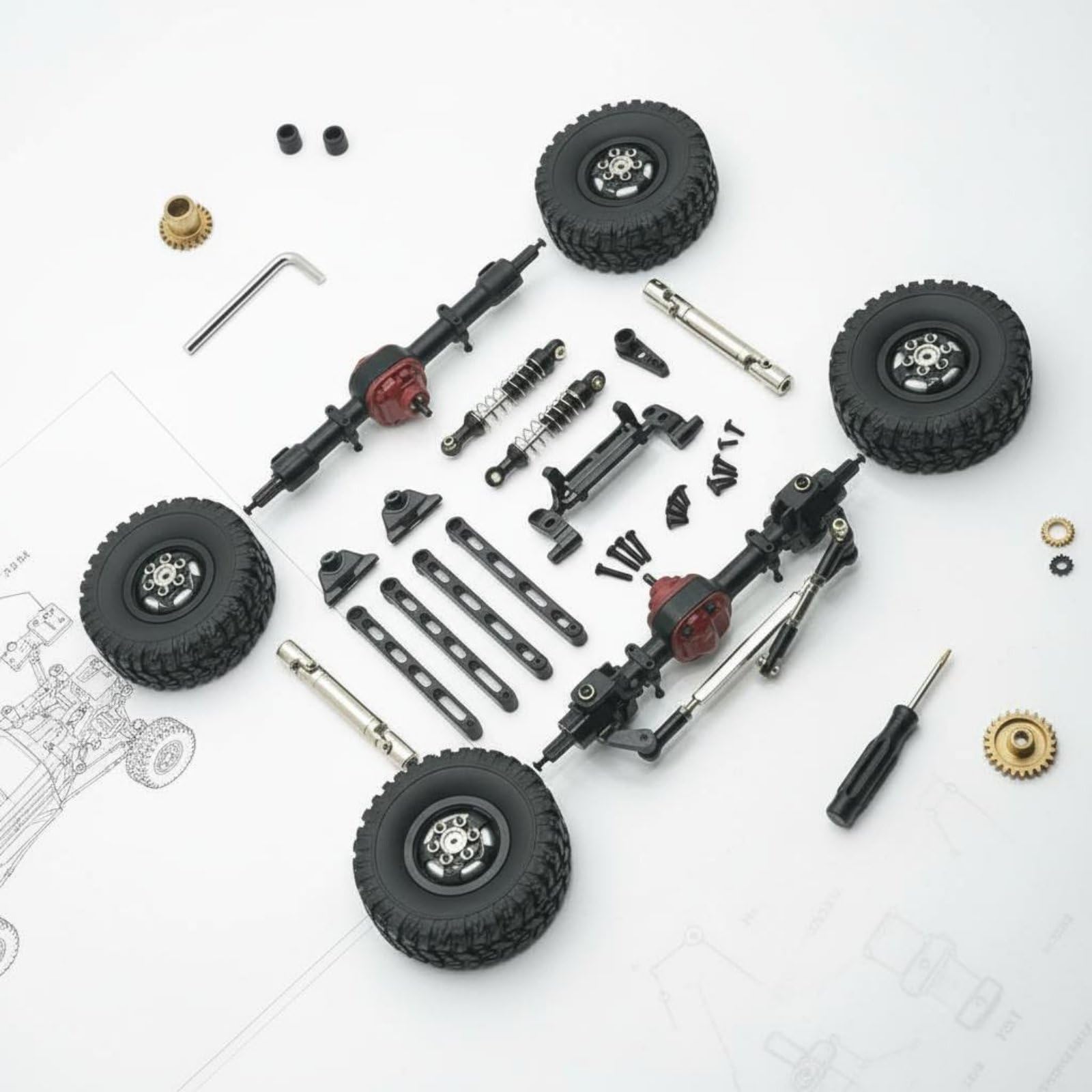 Gralara Auto Elettrica Componenti RC Metallo Completi Alberi Trasmissione Ammortizzatori Regolabili Tiranti con Braccio 25T per 1/12 Adatta a Modellismo Fuoristrada Gara Tempo Libero, Argento