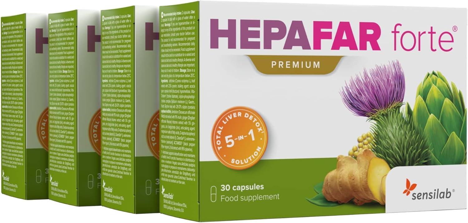 Hepafar Forte Premium Detox, Milk Thistle, Artichoke, Dandelion Complex, 120 Capsules, Vitamin E, Phospholipids – Sensilab Hepafar Forte Premium Detox, Milk Thistle, Artichoke, Dandelion Complex, 120 Capsules, Vitamin E, Phospholipids – Sensilab
