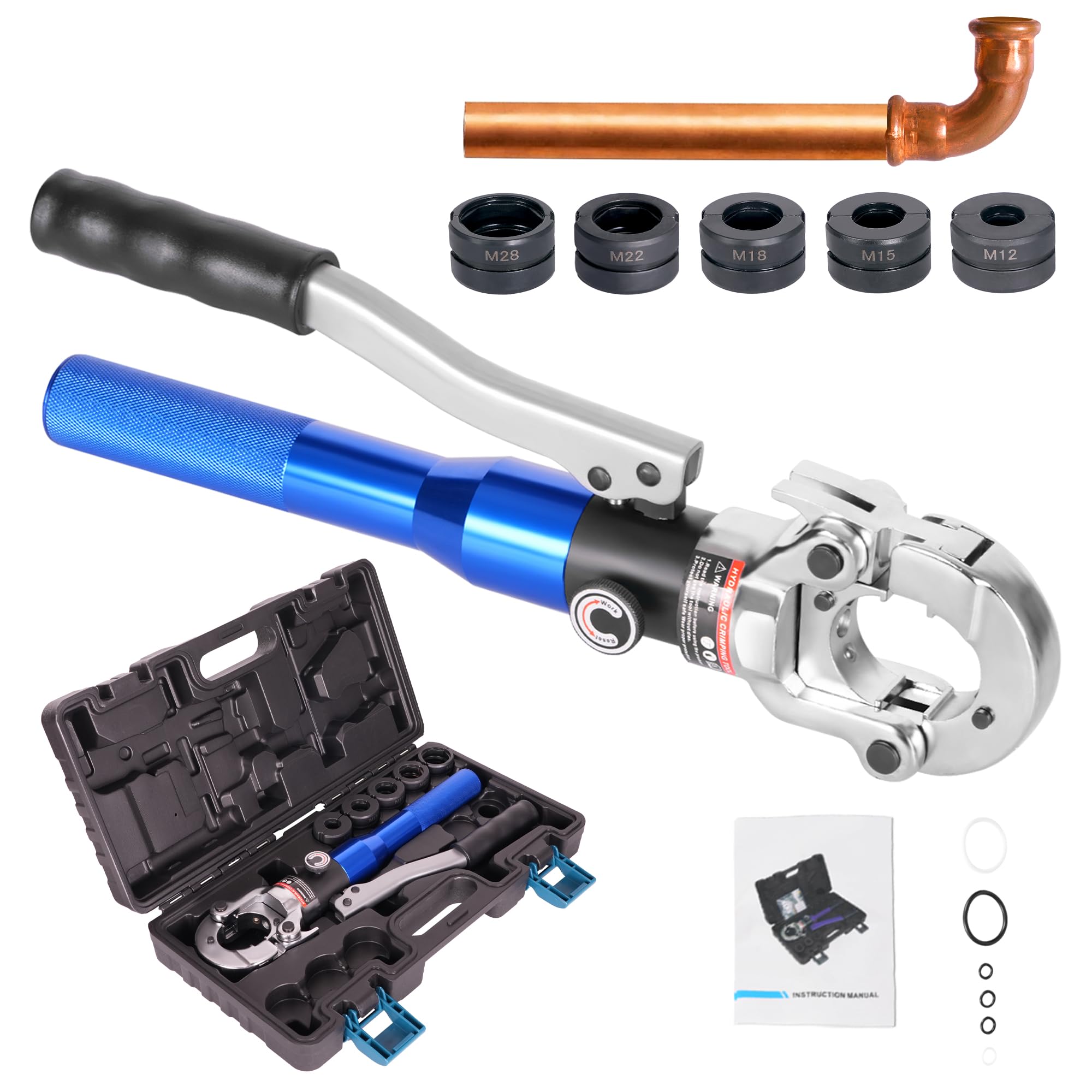 AMZCNC Alicates de prensado profesionales de contorno M 12-15-18-22-28, juego de herramientas de prensado, para tubos de cobre, tubos de acero inoxidable, M12, M15, M18, M22, M28, incluye Recycled Claim Standard 100