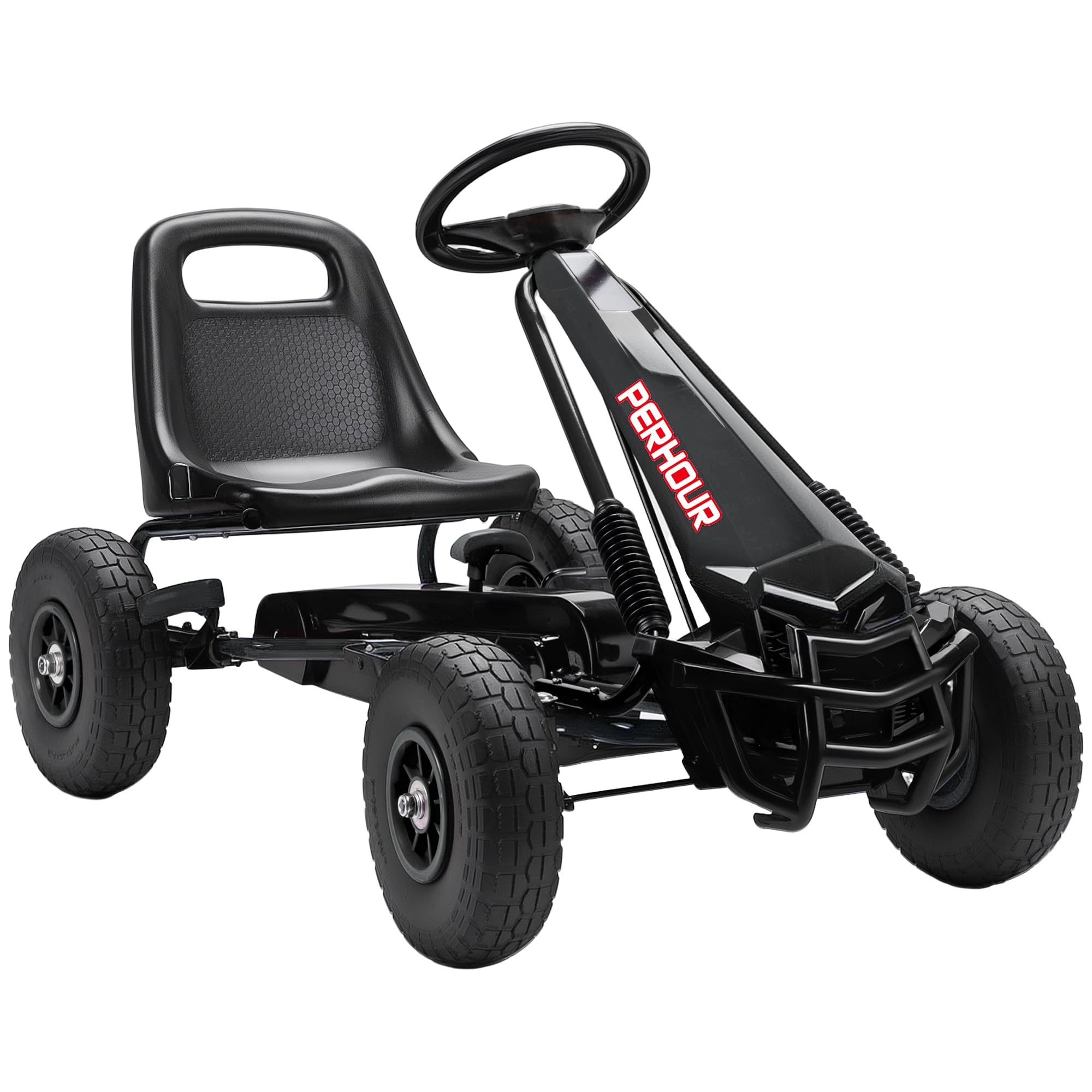AIYAPLAY Go-Kart a pedali per bambini, con sedile regolabile, pneumatici EVA, frizione e freno manuali, veicolo a pedali per bambini e bambine dai 3 agli 8 anni, nero