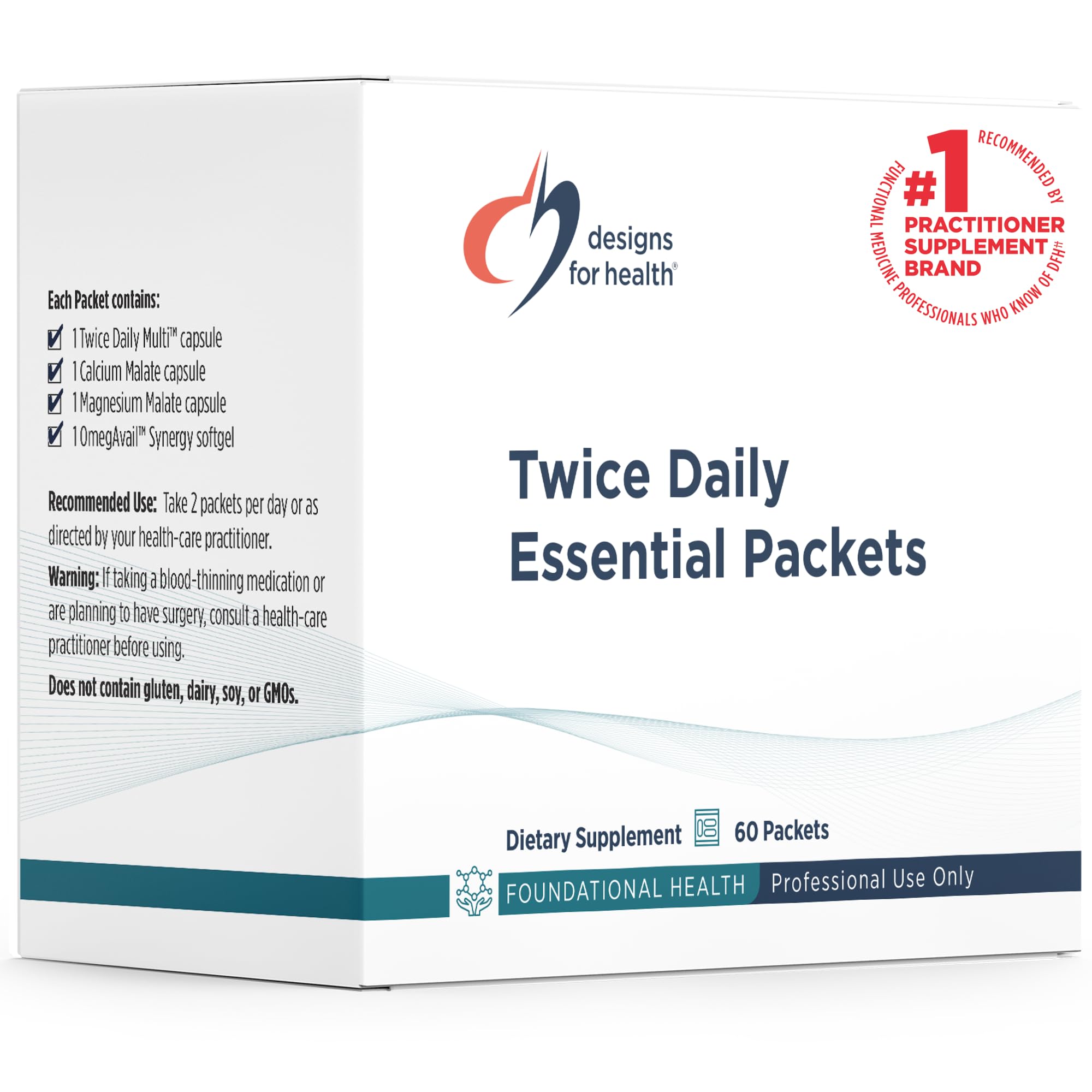 Twice Daily Essential Packets - Daily Multivitamin Packs with Immune Support Vitamins Vitamin D + Zinc - Calcium + Magnesium Capsules - OmegAvail Fish Oil (60 Individual Packets)