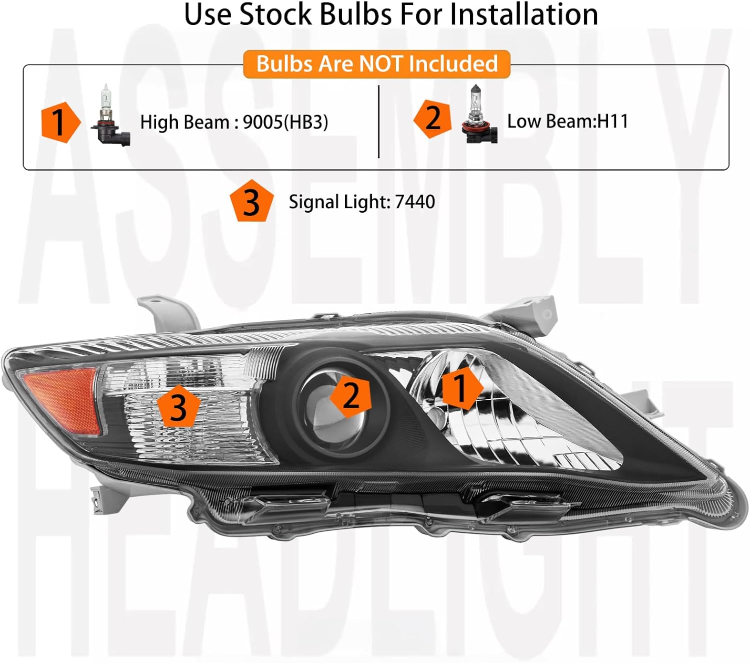 Pair Headlight Assembly America Built Models For 2010 2011 Toyota Camry SE LE XLE Hybrid Sedan Replacement Headlamps Driver and Passenger Side Matte Black Housing Clear Lens(LH&RH)