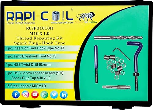 Miniatura 8 de Kit de reparación de roscas de bujía M10 x 1.0, HSS M2 Tap & Drill, insertos de alambre SS 304 - Fabricado en India