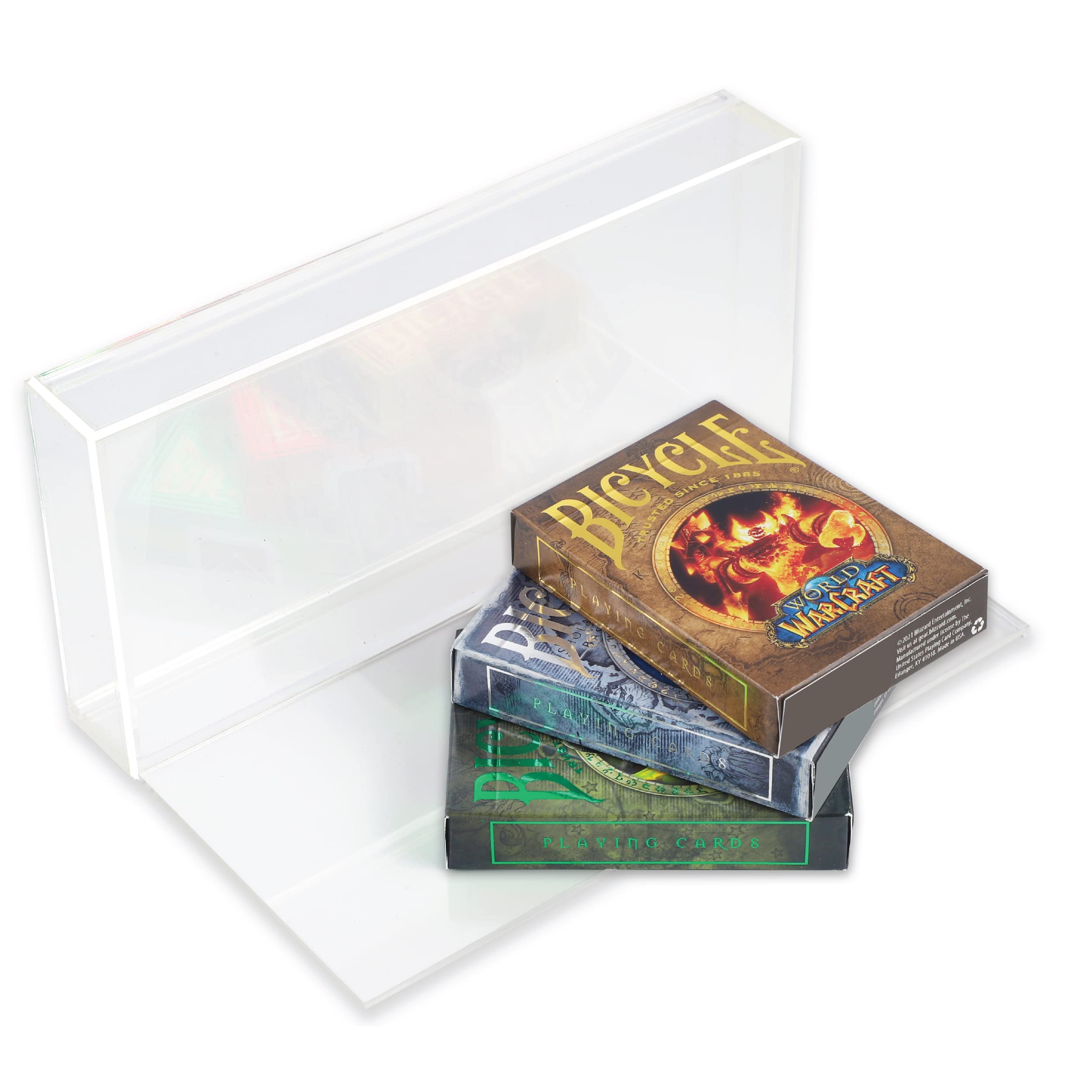 World of Warcraft - Carte da gioco a forma di bicicletta, con custodia da collezione in acrilico, collezione a 3 mazzi, classica, Lich King e Crusade, con espositore in acrilico a 3 piani