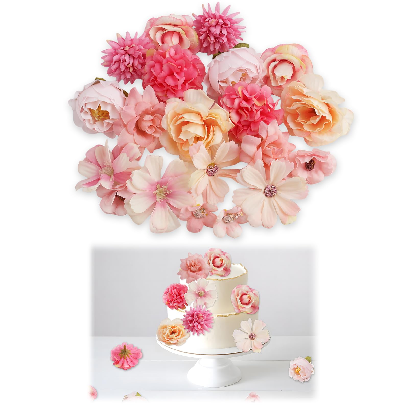 20 Piezas de Cabezas de Flores Artificiales para Manualidades,de Seda Rosa para Decoraciones de Boda, Ramos de Novia y Decoraciones de Mesa, Artificiales versátiles para San Valentín y