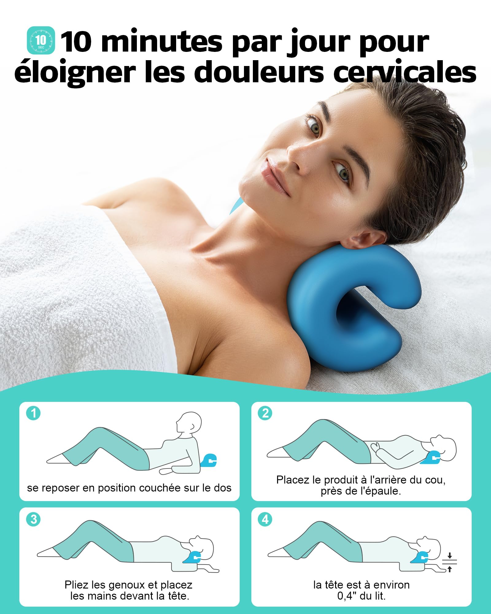 Relax du Cou et des épaules,Appareil de Traction Cervicale Portable,étireur de cou,Correction de la Posture Cervicale,Coussin Chiropratique pour Soulager les Douleurs