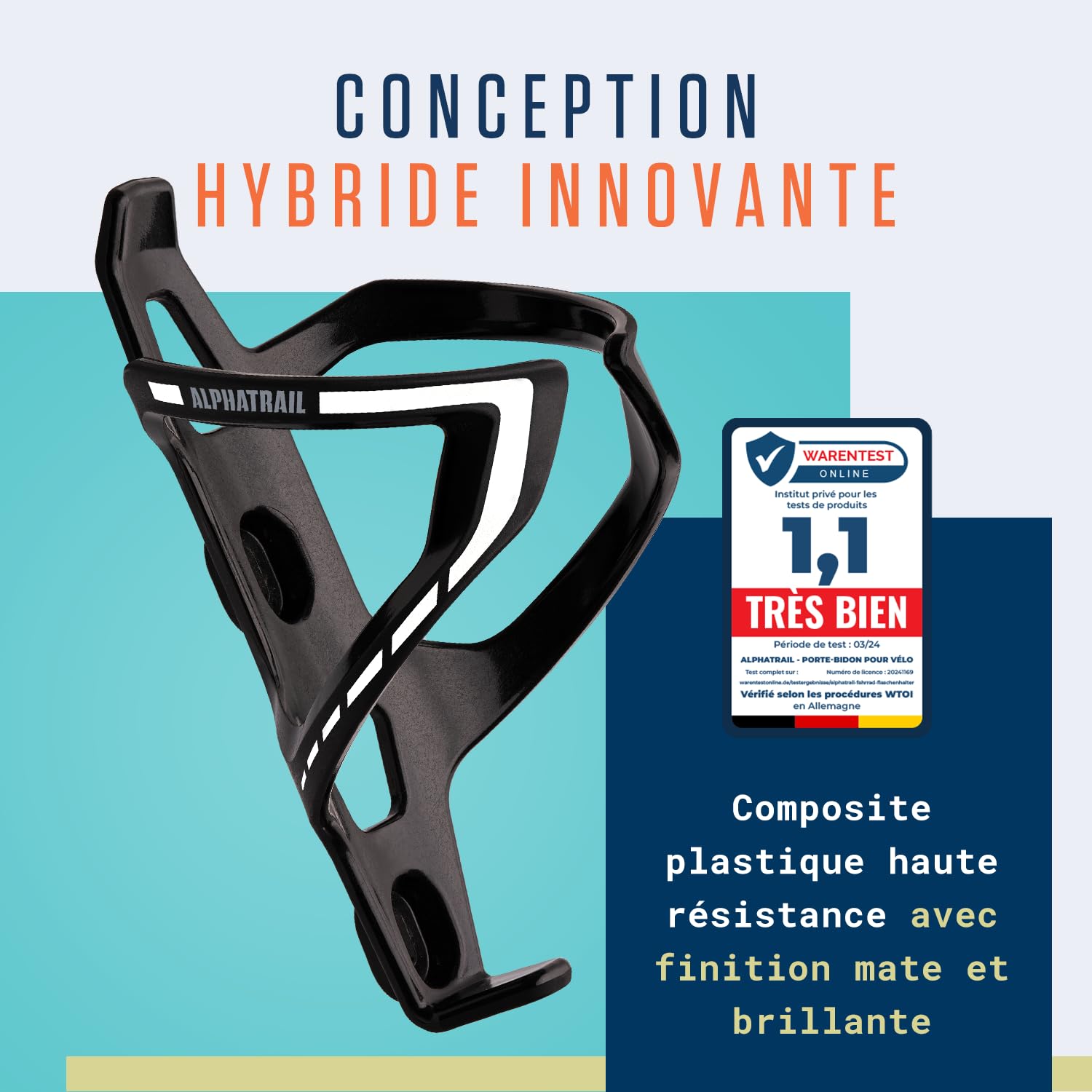 Alphatrail Porte-bidon Vélo – 36 G – Garantie Anti-casse à Vie – Compatible Bouteilles 6,5-8 Cm – Orange