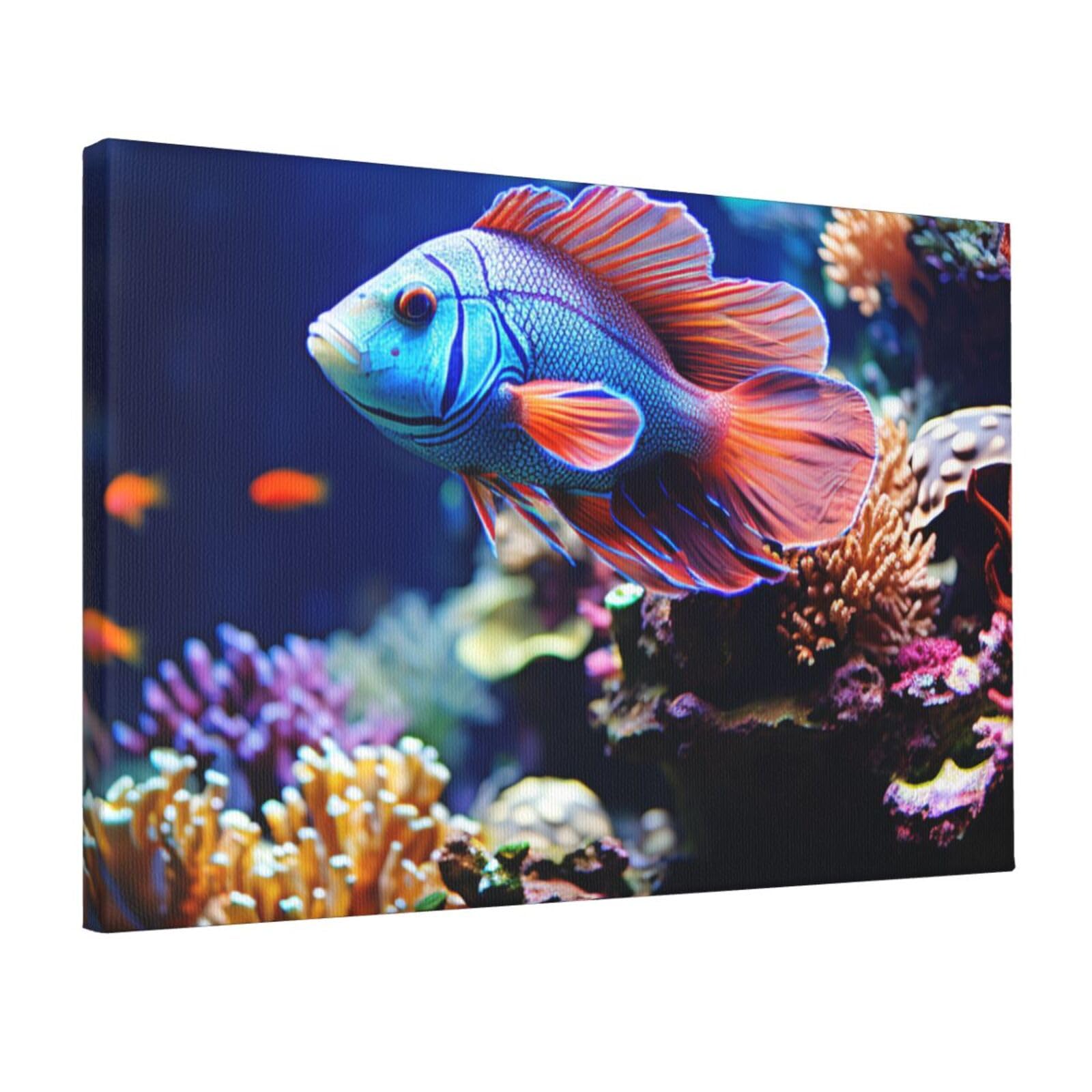 KLOPH Coral Reef Fish Aquarium Canvas Wall Art for Living Room 12"x18" Modern Artwork Painting for Bathroom Hanging Canvas Prints Aesthetic Wallart for Bedroom Kitchen Office Wall Decor