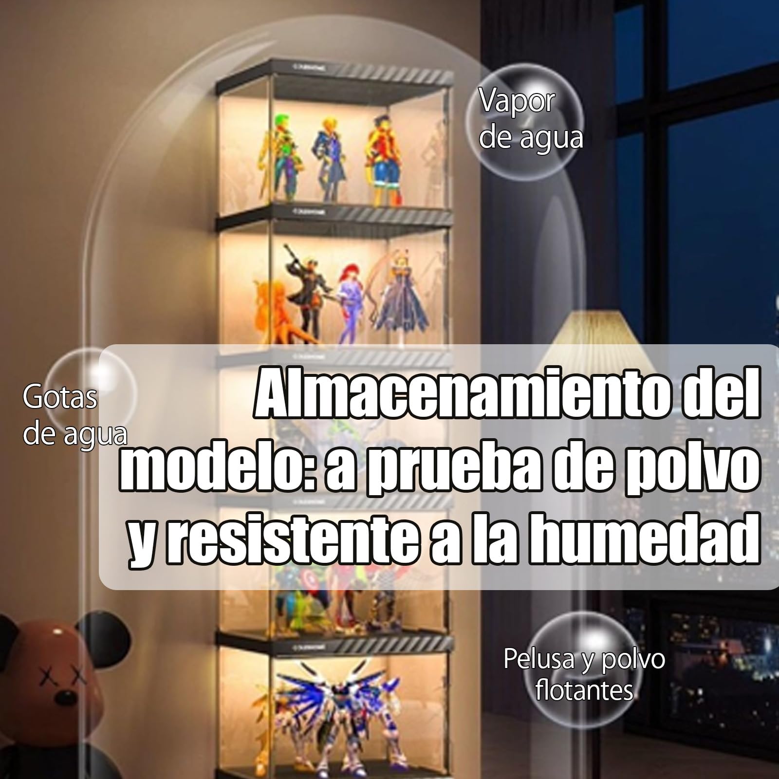 Vitrina de acrílico, Vitrina Cristal con Puerta Magnética,Organizador de Juguetes coleccionables, LED, para Dormitorio, rincón de Lectura, habitación de niños, 6niveles: L×W×H:40*33*184cm
