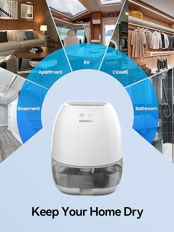 AlohaAir 34 OZ Small Dehumidifier for Home, Bedroom,Bathroom & RV, Grey