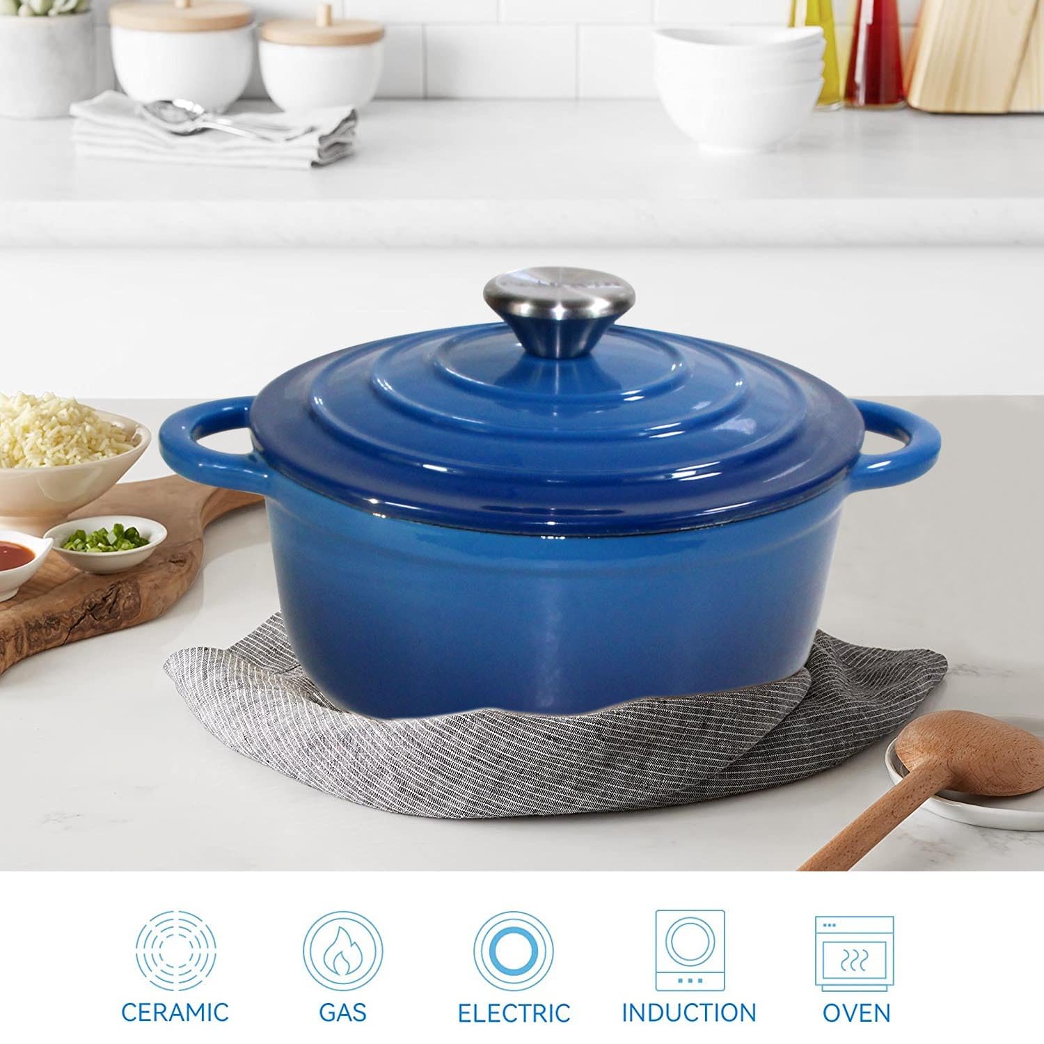 Amazon.co.jp: ふた付きエナメルダッチオーブンポット、2.1クォート