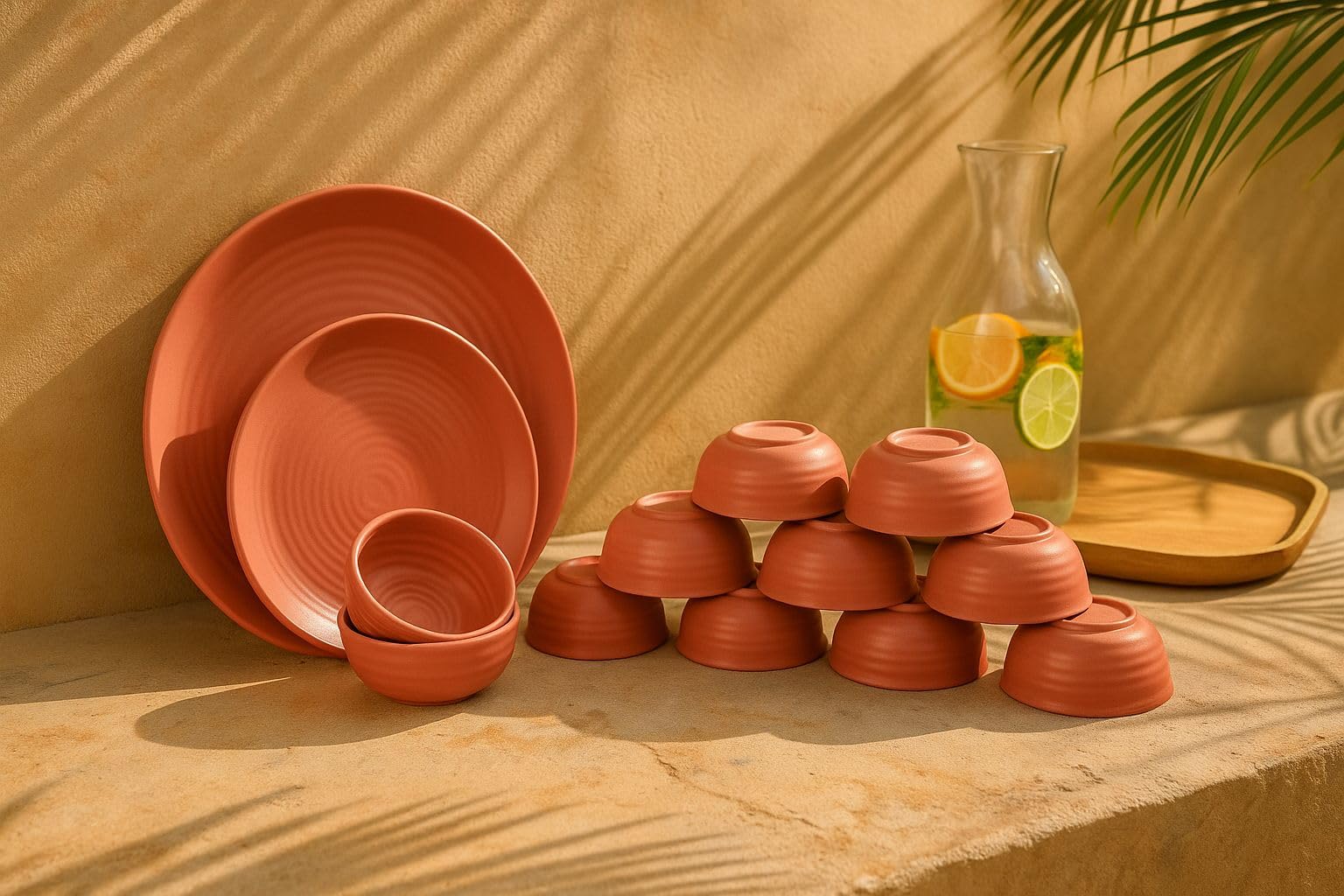 Green Dinnerware Set - 24 Piece Melamine Plates & Bowls -8