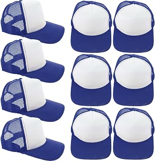 SEWACC 10pcs Sublimation Hats Polyester Mesh Baseball Caps Adjustable Unisex Trucker Hat for DIY Embroidery Printing Blue