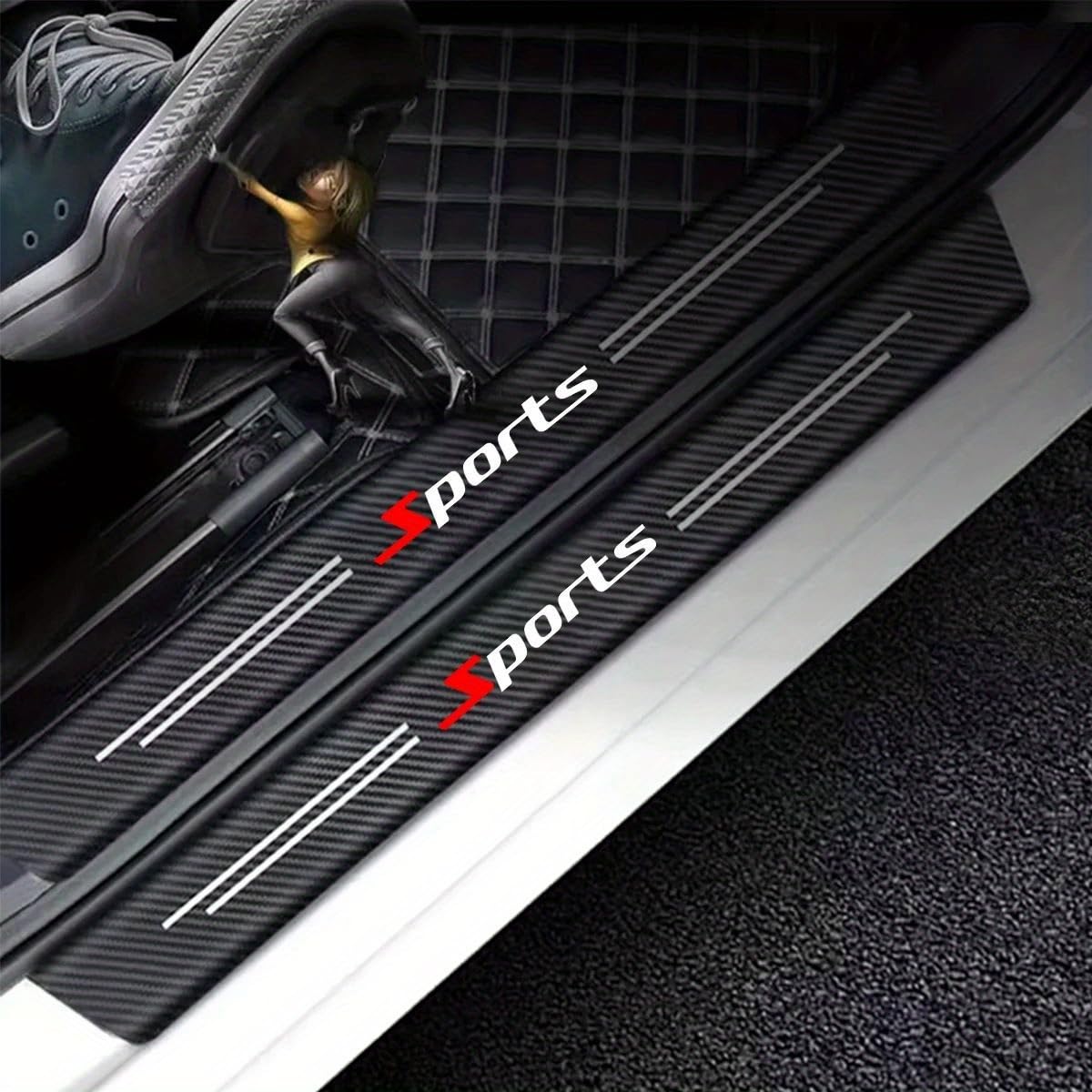 R-timer 4 Pcs Car Outer Door Sill Protector Strips for Mitsubishi Eclipse Cross Lancer Fortis Eclipse PHEV, Carbon Fiber Kick Plates Trim Film Anti-Scratch Threshold Protection Sticker