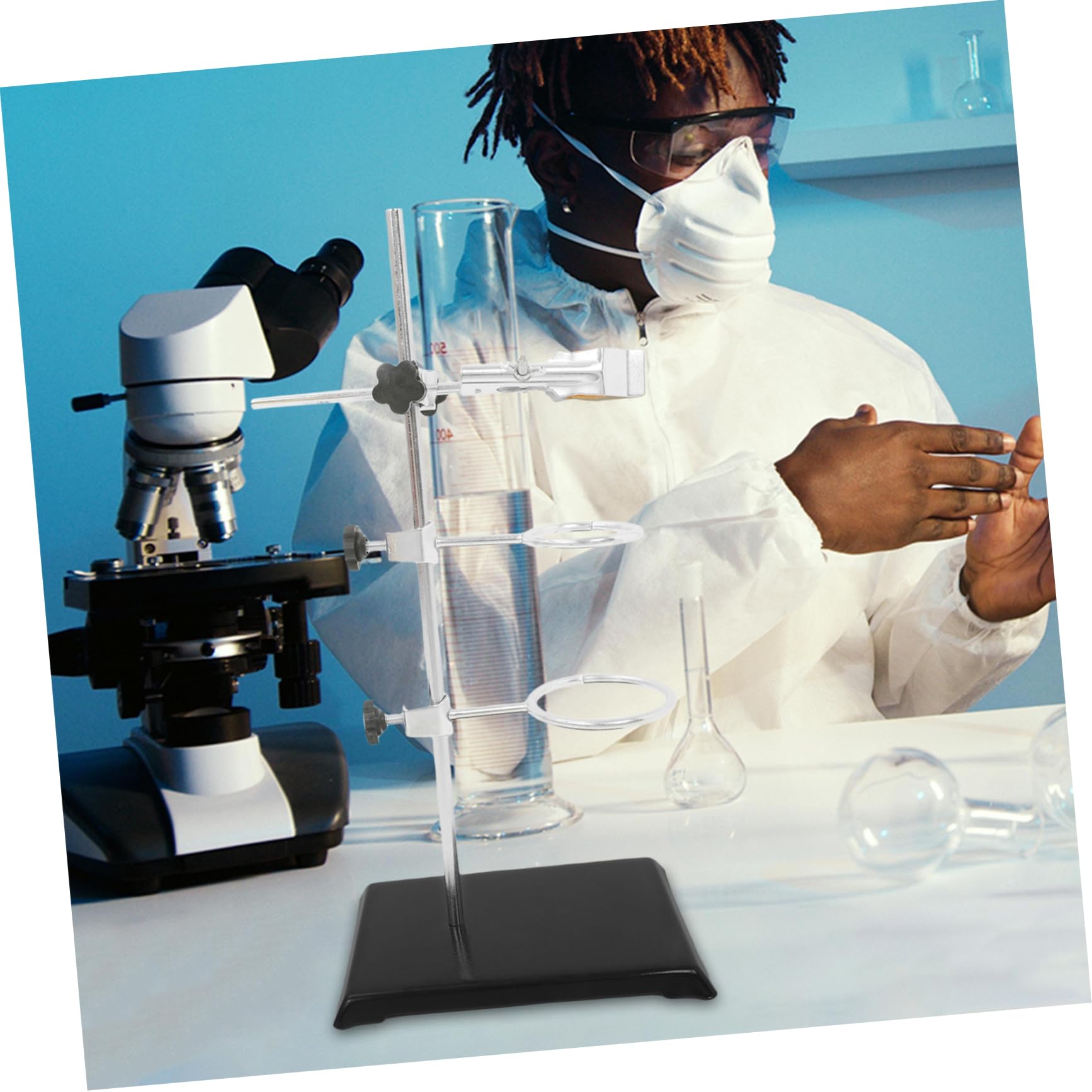 Supporto per Becher e Vetreria, Anello Regolabile in Ferro Nero 40 Cm | Base Stabile, per Distillazione e Reazioni Chimiche, Adatto a Materiale di Laboratorio e Laboratorio di Scienze