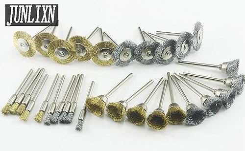 Miniatura 2 de 30 piezas de rueda de cepillo de alambre, vástago de 18 pulgadas de latón prensado grueso y cepillos de alambre de acero para herramienta giratoria