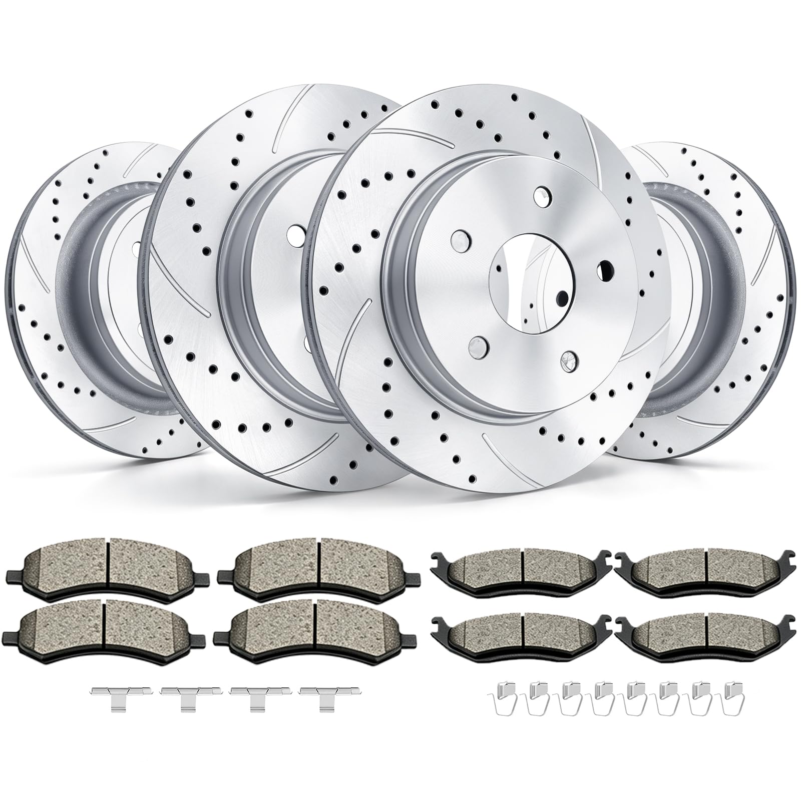Acinoparts Front and Rear Drilled & Slotted Brake Rotors Ceramic Brake Pads