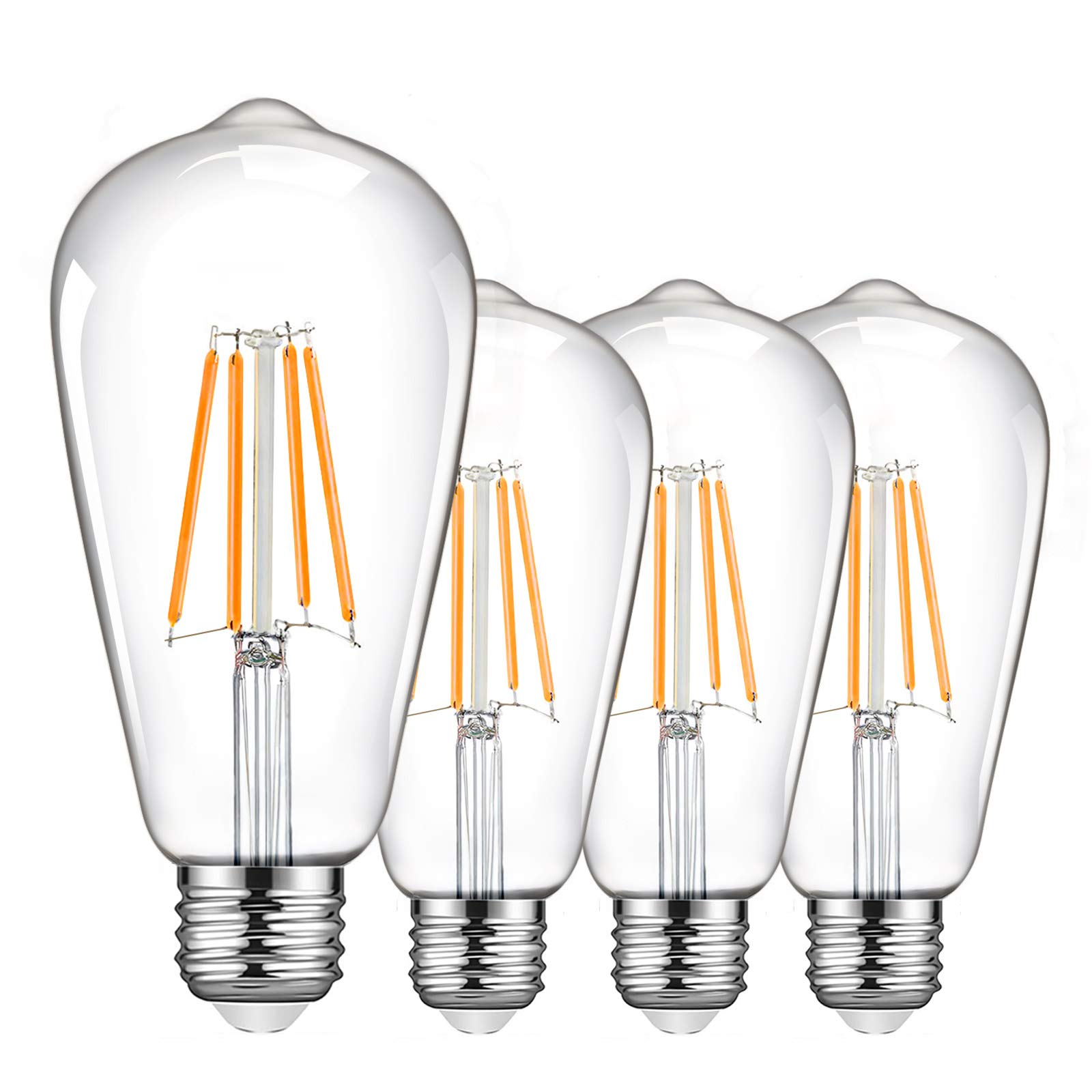 LED E27 Edison Screw Bulb, E27 Bulb 6W (Equivalent to 60W) 2700K Warm White 800LM, Clear Glass, Non-Dimmable Pack of 4