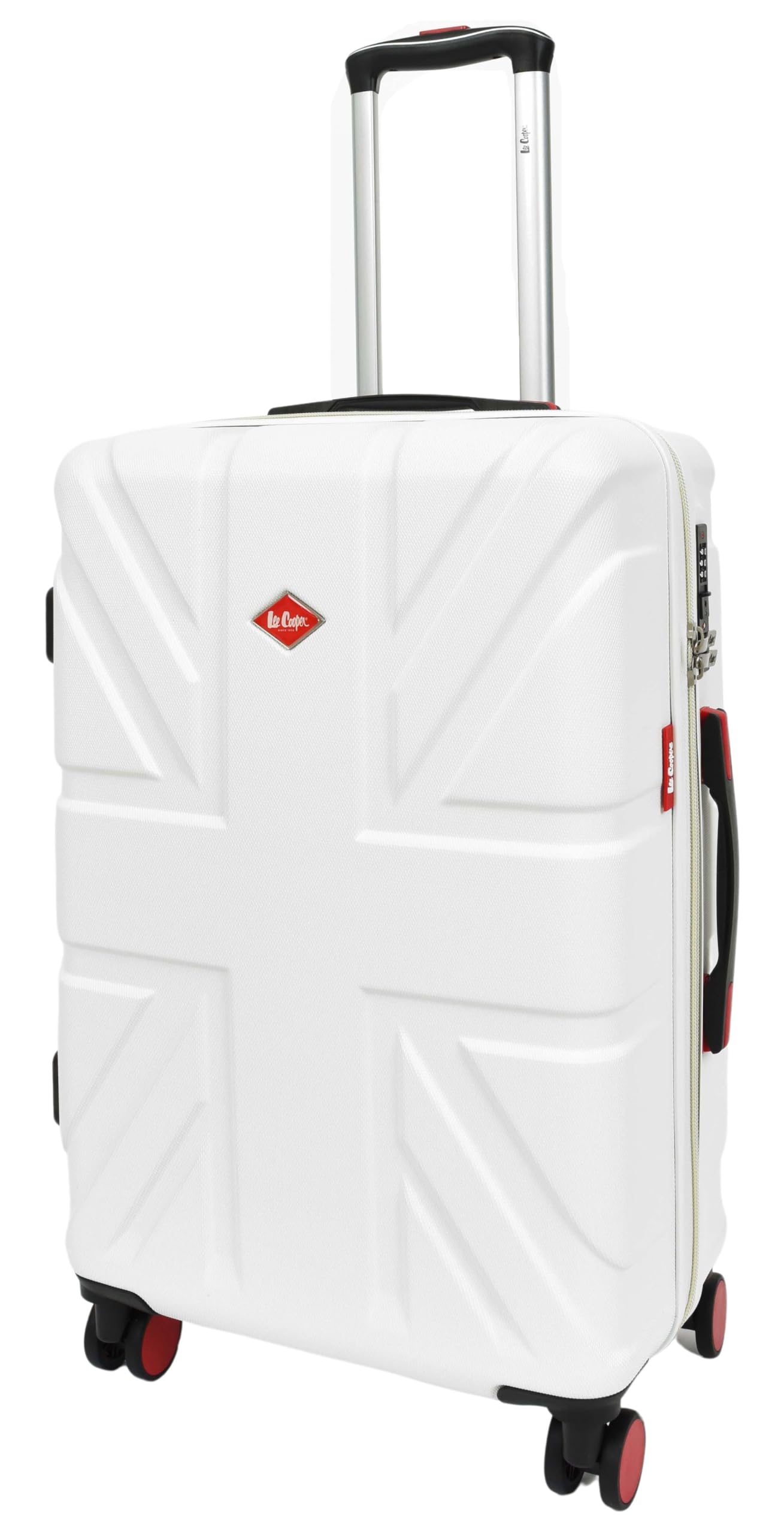 House Of LeatherHard Shell 4 Wheel Spinner Luggage Union Jack Print Suitcases TSA Combination Lock (White, Medium Check in)