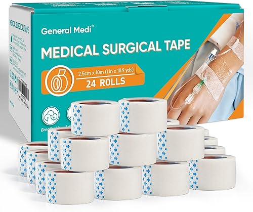 General Medi Cinta quirúrgica de papel suave de 1 pulgada x 10.9 yardas, adherencia suave (24 rollos)