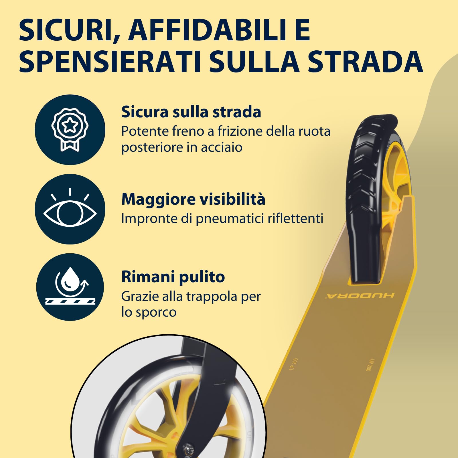 HUDORA Monopattino Up 200 - Monopattino silenzioso in alluminio per peso fino a 100kg - Con altezza regolabile e struttura pieghevole - Monopattino fluido per bambini/ragazzi e adulti