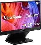 Moniteur portable OLED ViewSonic VP16-OLED 15,6 po 1080p avec USB C alimenté 40W à double sens, Validé Pantone, Calibré en usine, Support ergonomique intégré avec couverture de protection, Noir