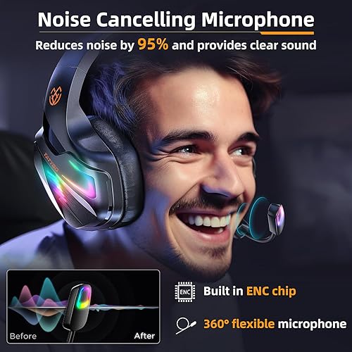 Miniatura 3 de Auriculares para juegos para PS5, PS4, PC, auriculares estéreo con sonido envolvente para juegos con micrófono de cancelación de ruido, auriculares
